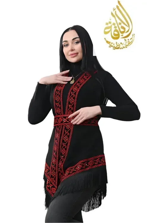  view of the Embroidered Chiffon Vest showcasing its intricate traditional embroidery and open-front design.