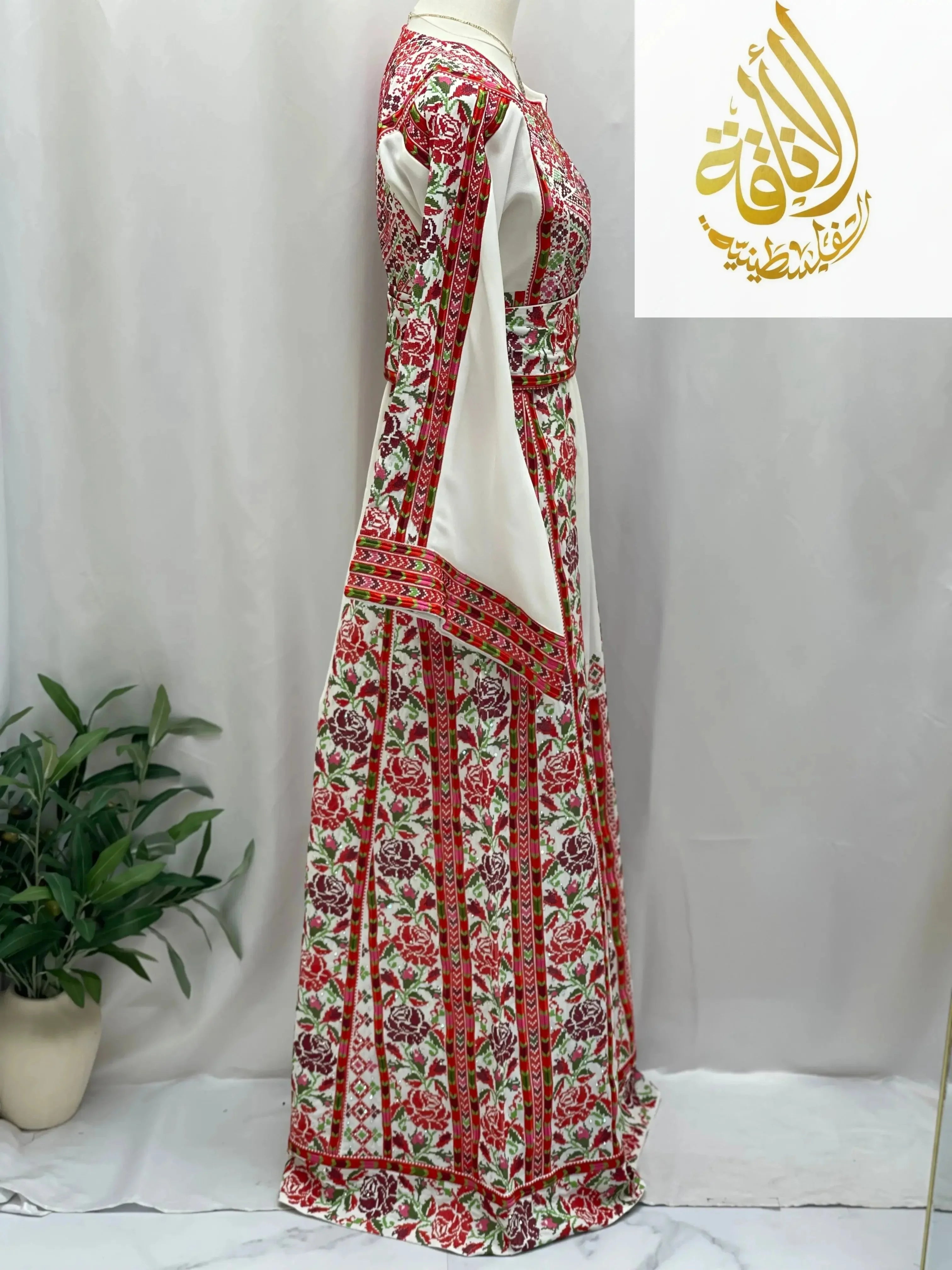 Embroidered Floral Bridal Thoub - Elegance for Your Special Day - Palestinian Elegance