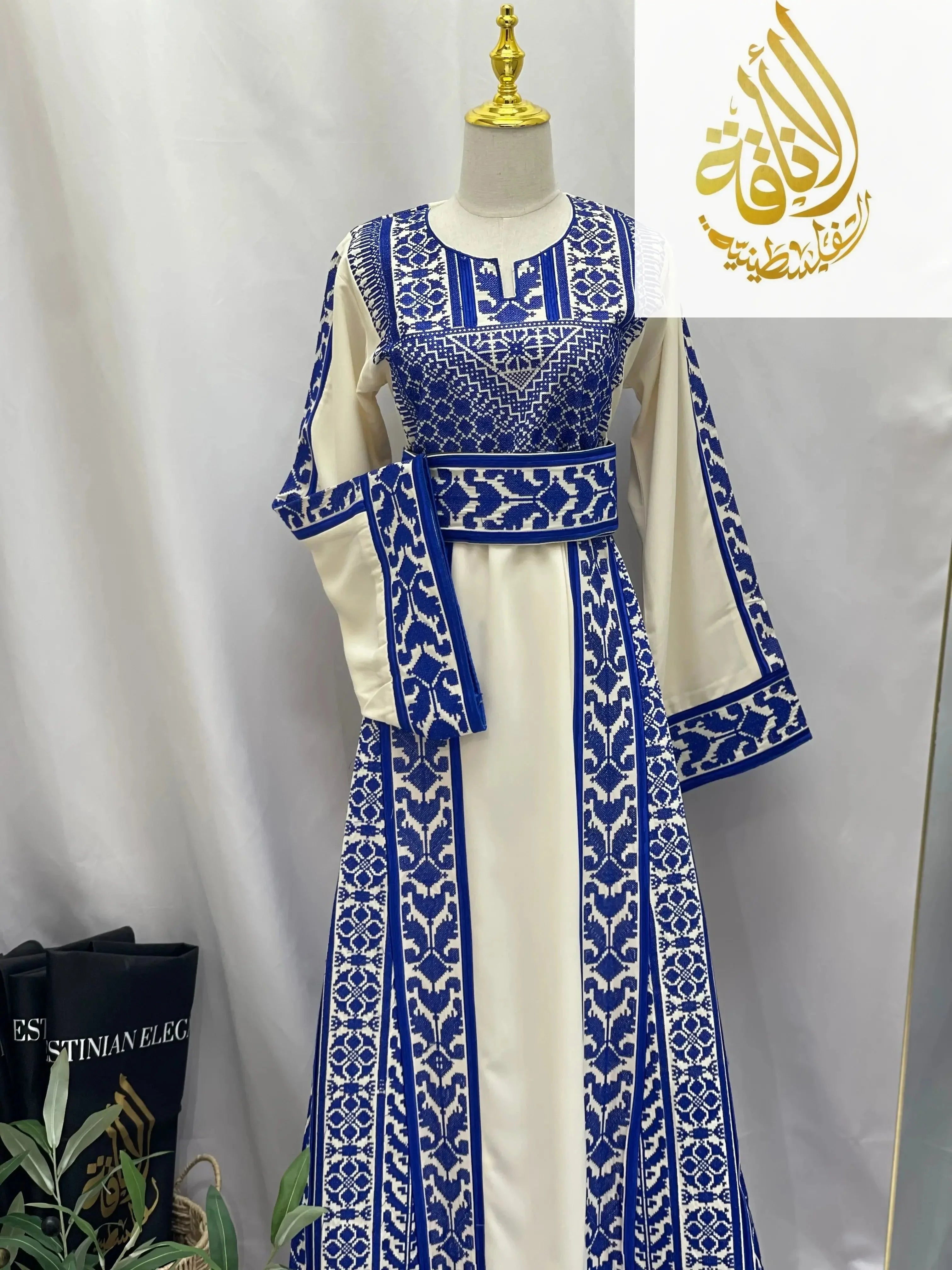 Embroidered Ivory-Royal Thoub: Luxurious Elegance & Unique Charm Palestinian Elegance