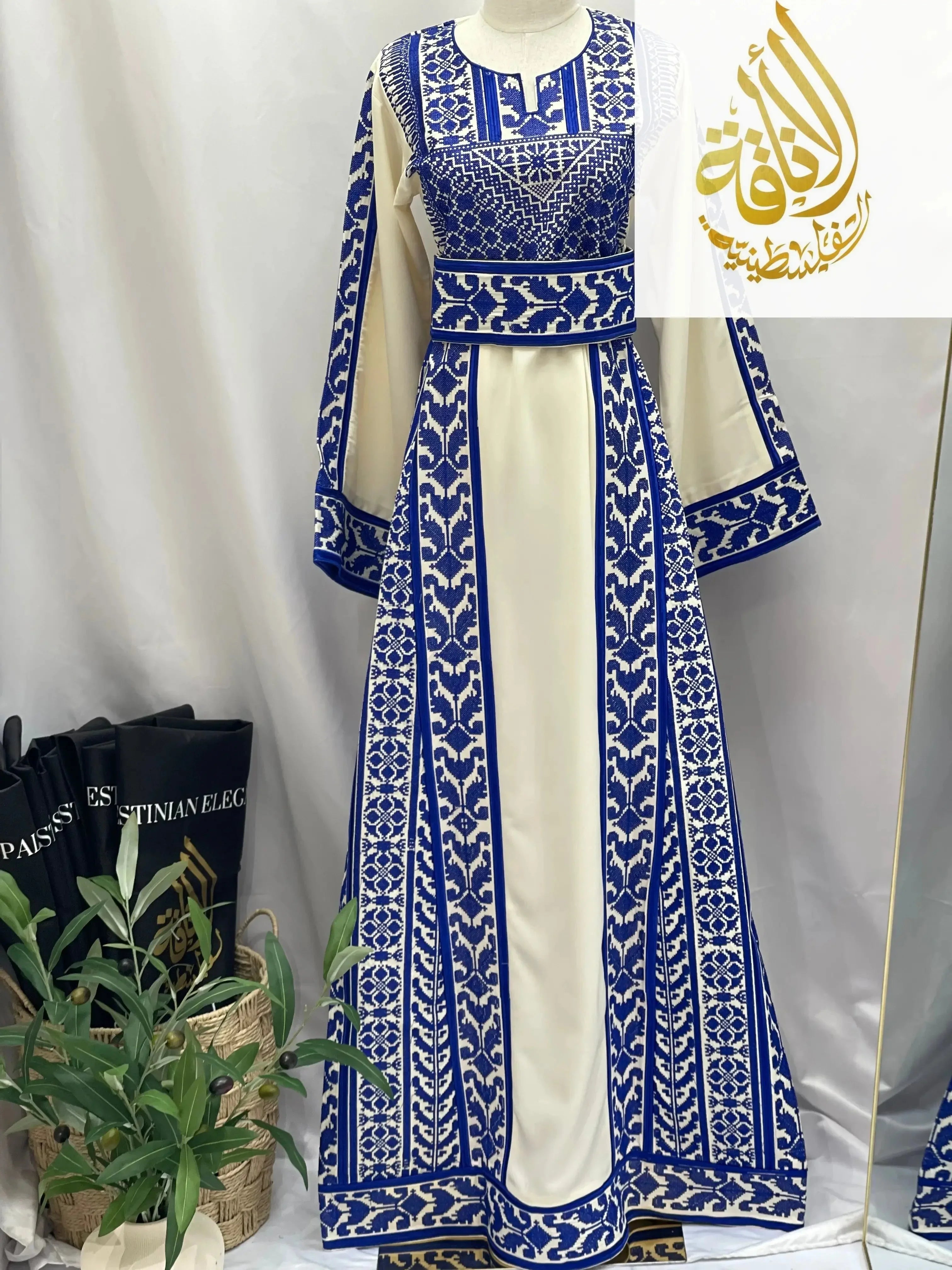 Embroidered Ivory-Royal Thoub: Luxurious Elegance & Unique Charm Palestinian Elegance