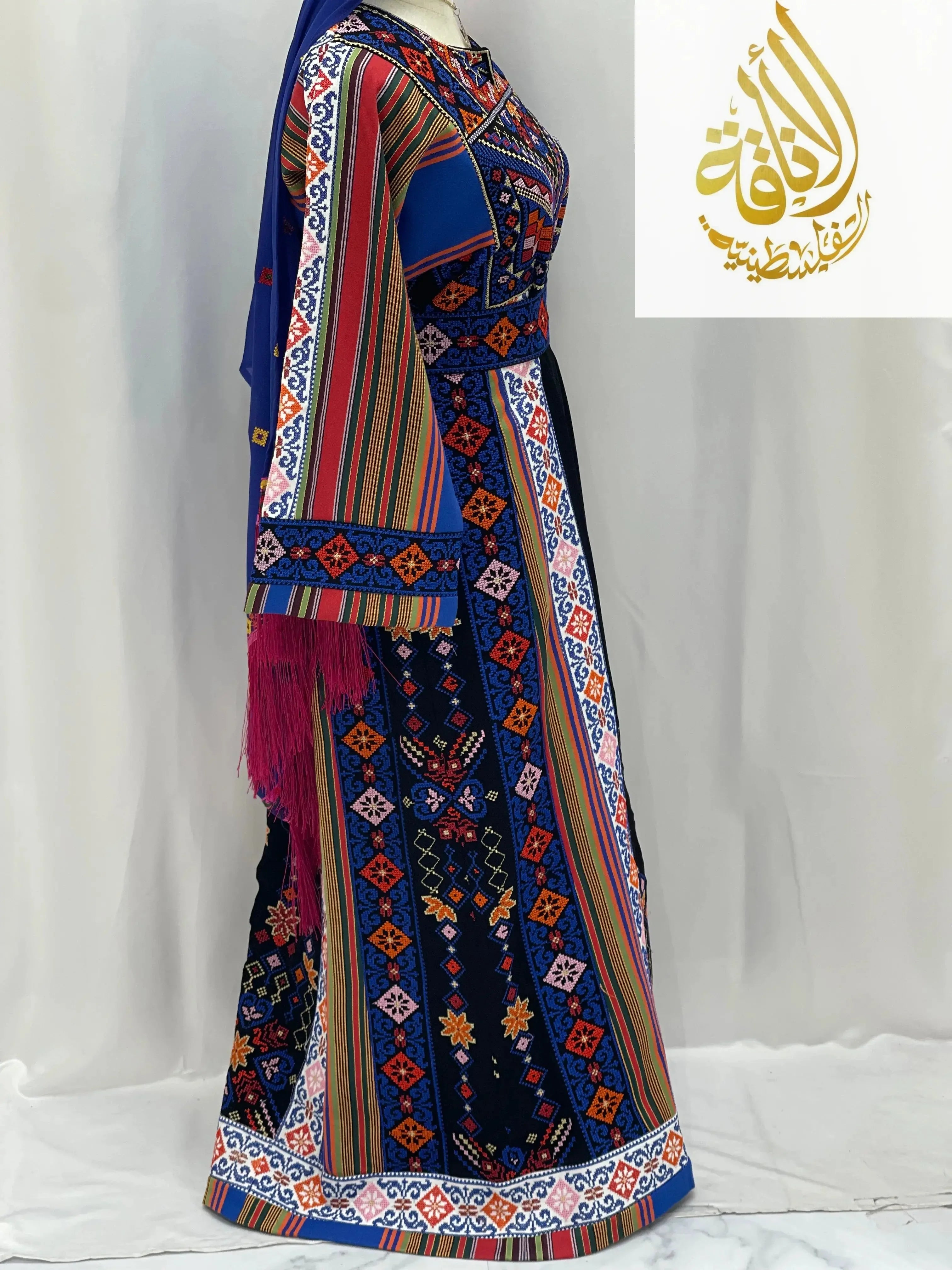 Palestinian Elegance embroidered thoub for teens with vibrant traditional patterns and colorful designs