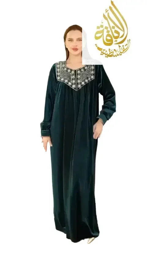 Embroidered Velvet Abaya - Women's Luxurious and Elegant Fashion Palestinian Elegance