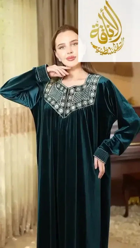 Embroidered Velvet Abaya - Women's Luxurious and Elegant Fashion Palestinian Elegance