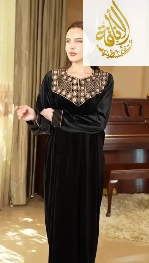 Embroidered Velvet Abaya - Women's Luxurious and Elegant Fashion Palestinian Elegance