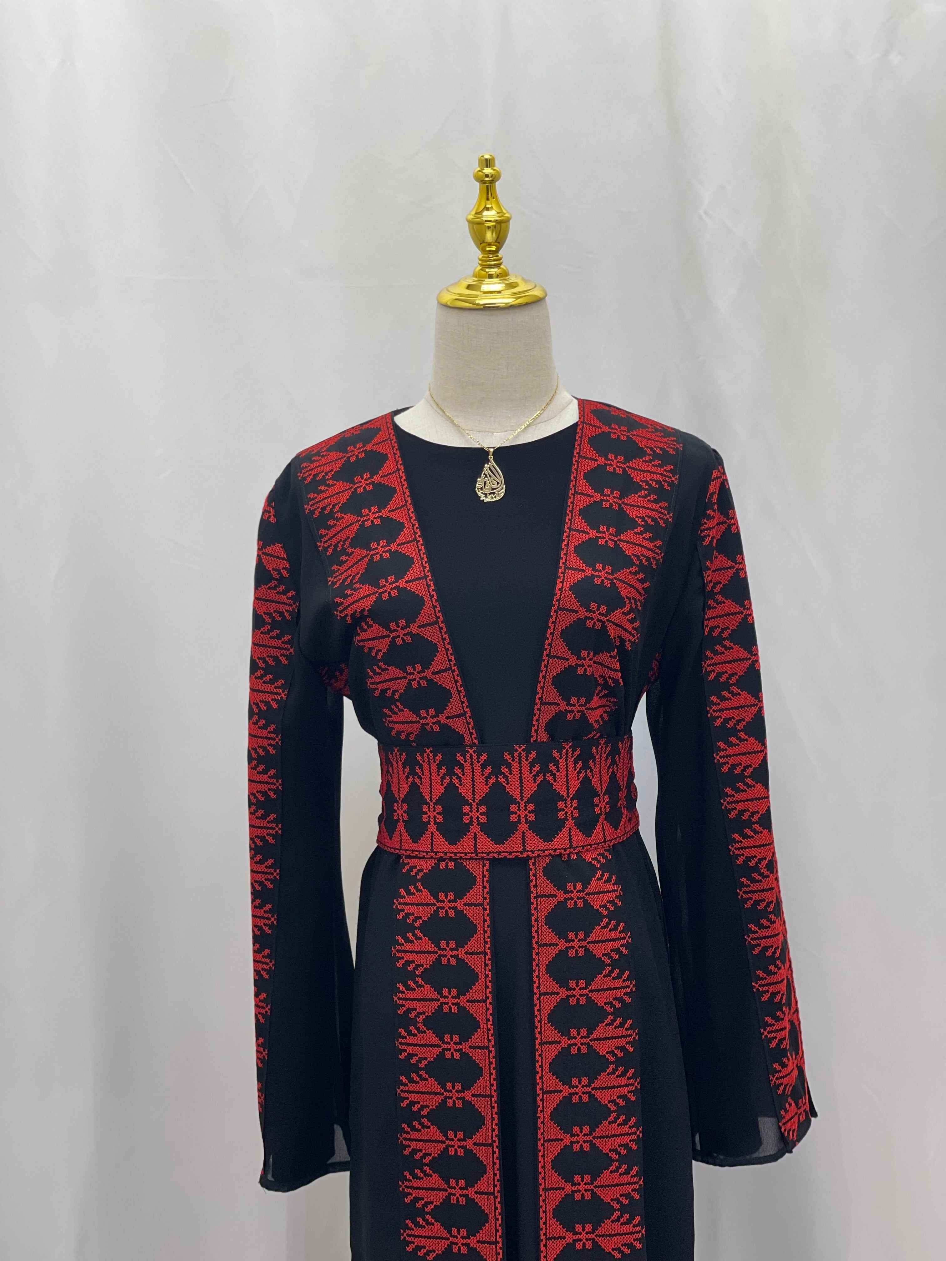 Embroidered chiffon Cardigan Palestinian Elegance