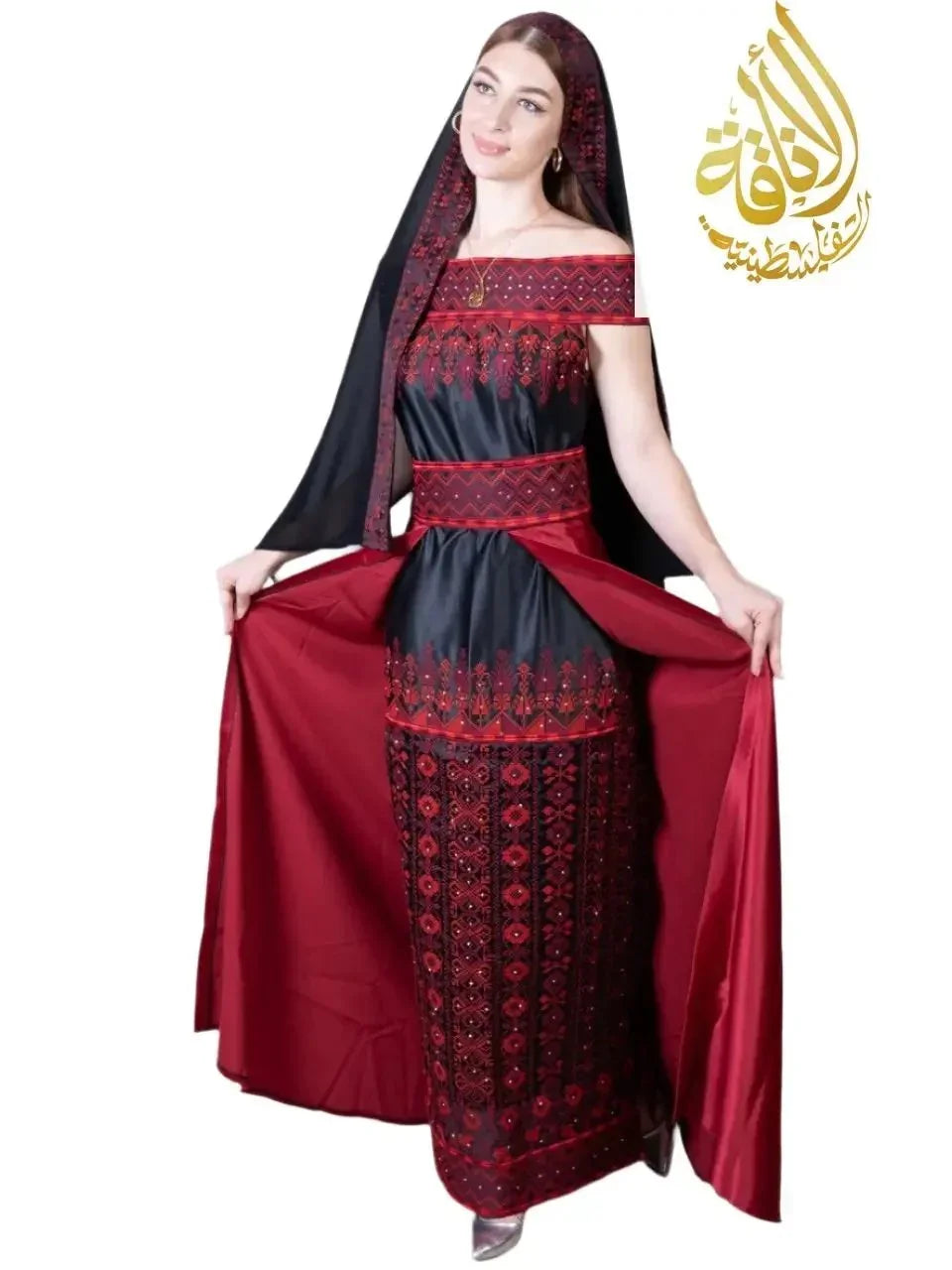 Exquisite Elegance: Embroidered Dress With Skirt Palestinian Elegance