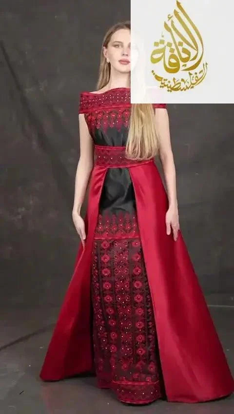Exquisite Elegance: Embroidered Dress With Skirt Palestinian Elegance