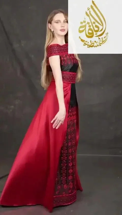 Exquisite Elegance: Embroidered Dress With Skirt Palestinian Elegance
