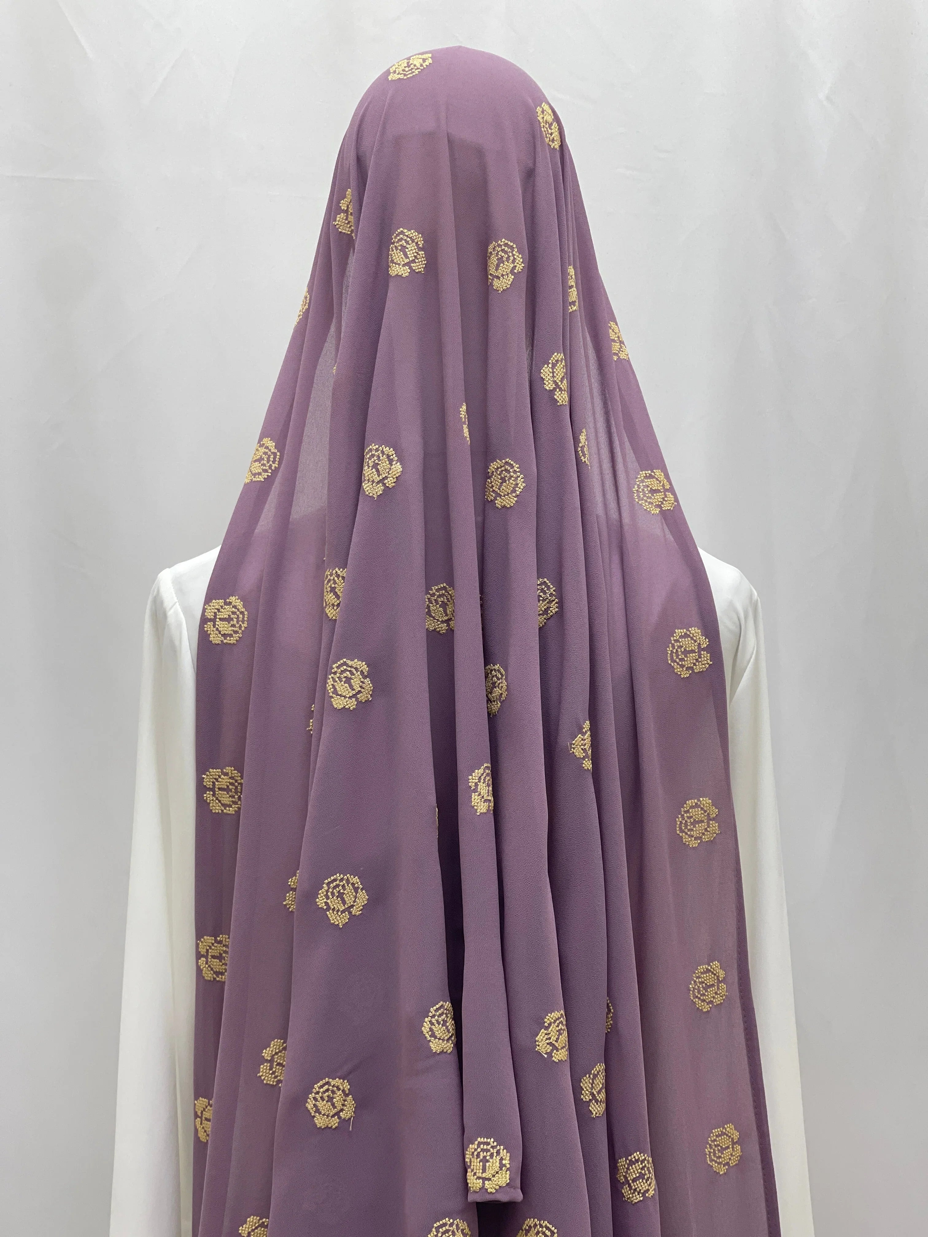 Extra Long Embroidered Floral Khirka in lavender with intricate floral designs throughout