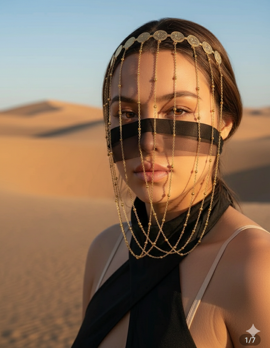 Desert Queen Coin Veil Headpiece - Palestinian Elegance