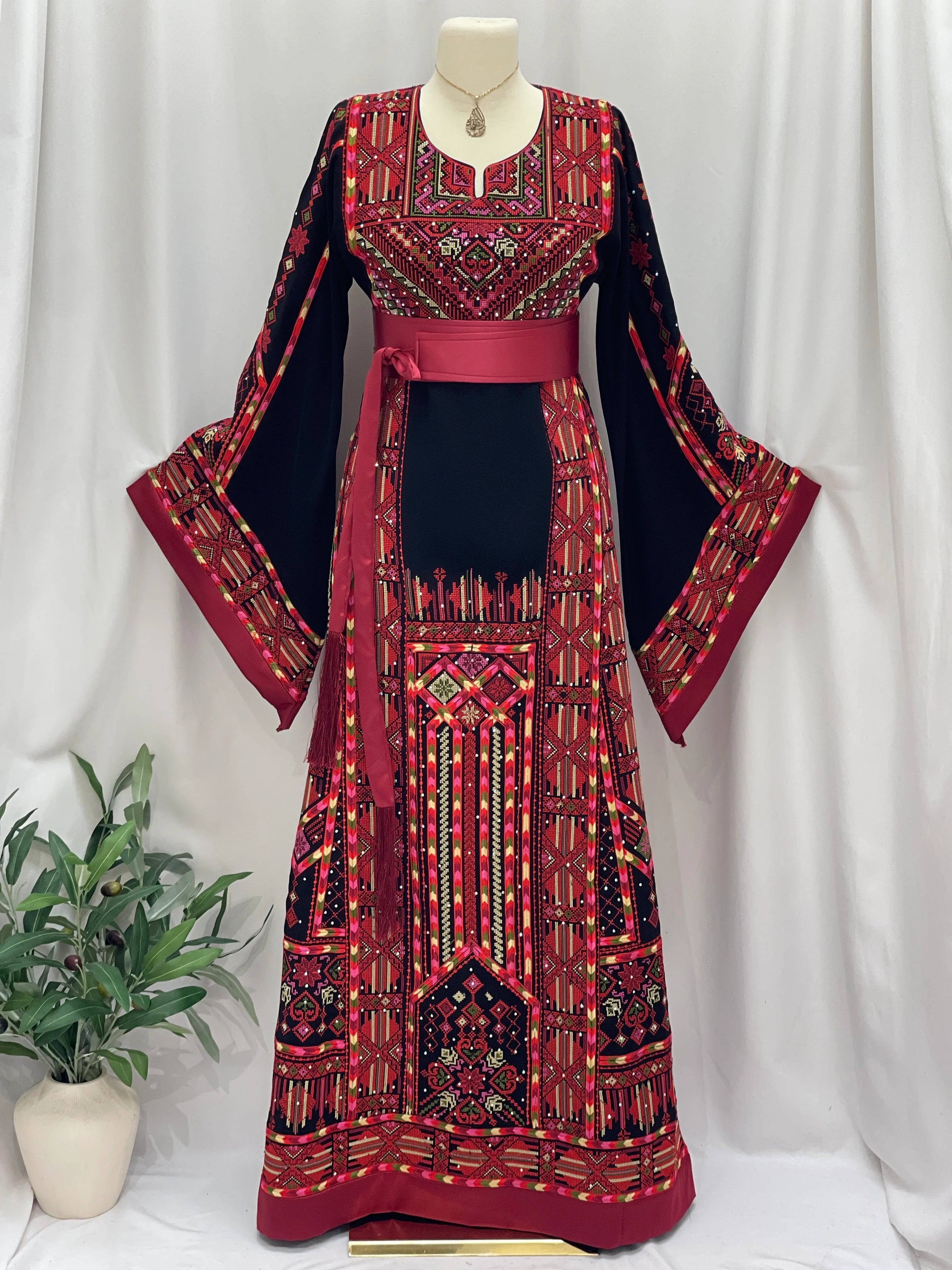 Layali Embroidered Palestinian Thobe With Two Matching Belts - Palestinian Elegance Layali Embroidered Palestinian Thobe With Two Matching Belts - Palestinian Elegance