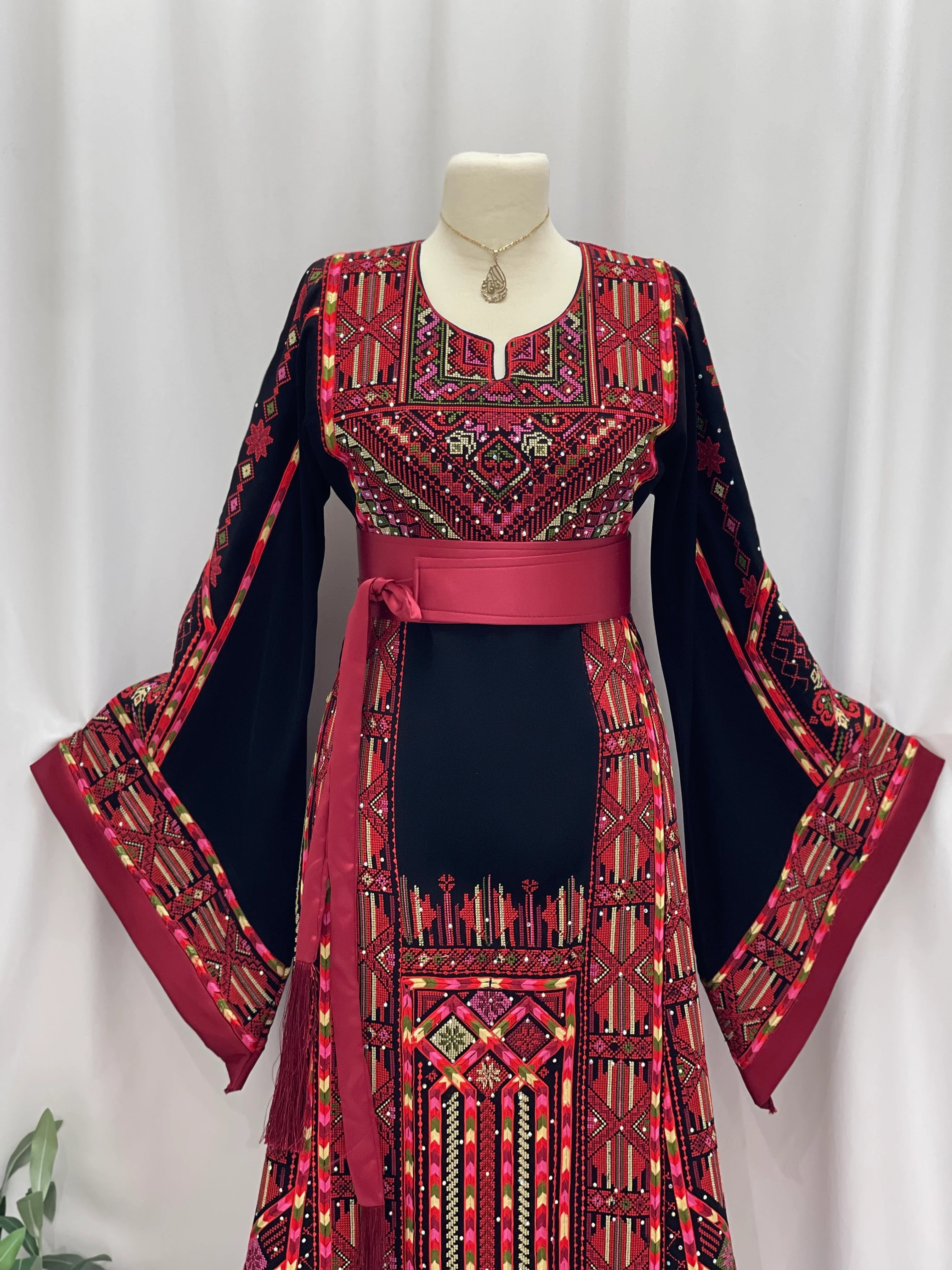 Layali Embroidered Palestinian Thobe – With Two Matching Belts” - Palestinian Elegance