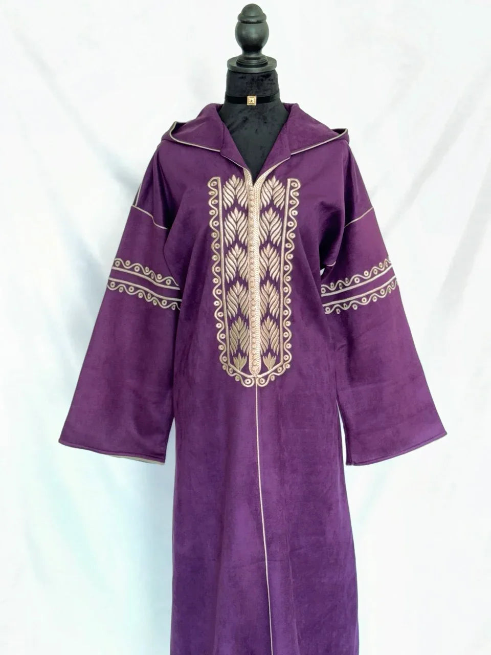 Heritage Suede Embroidered Hooded Abaya