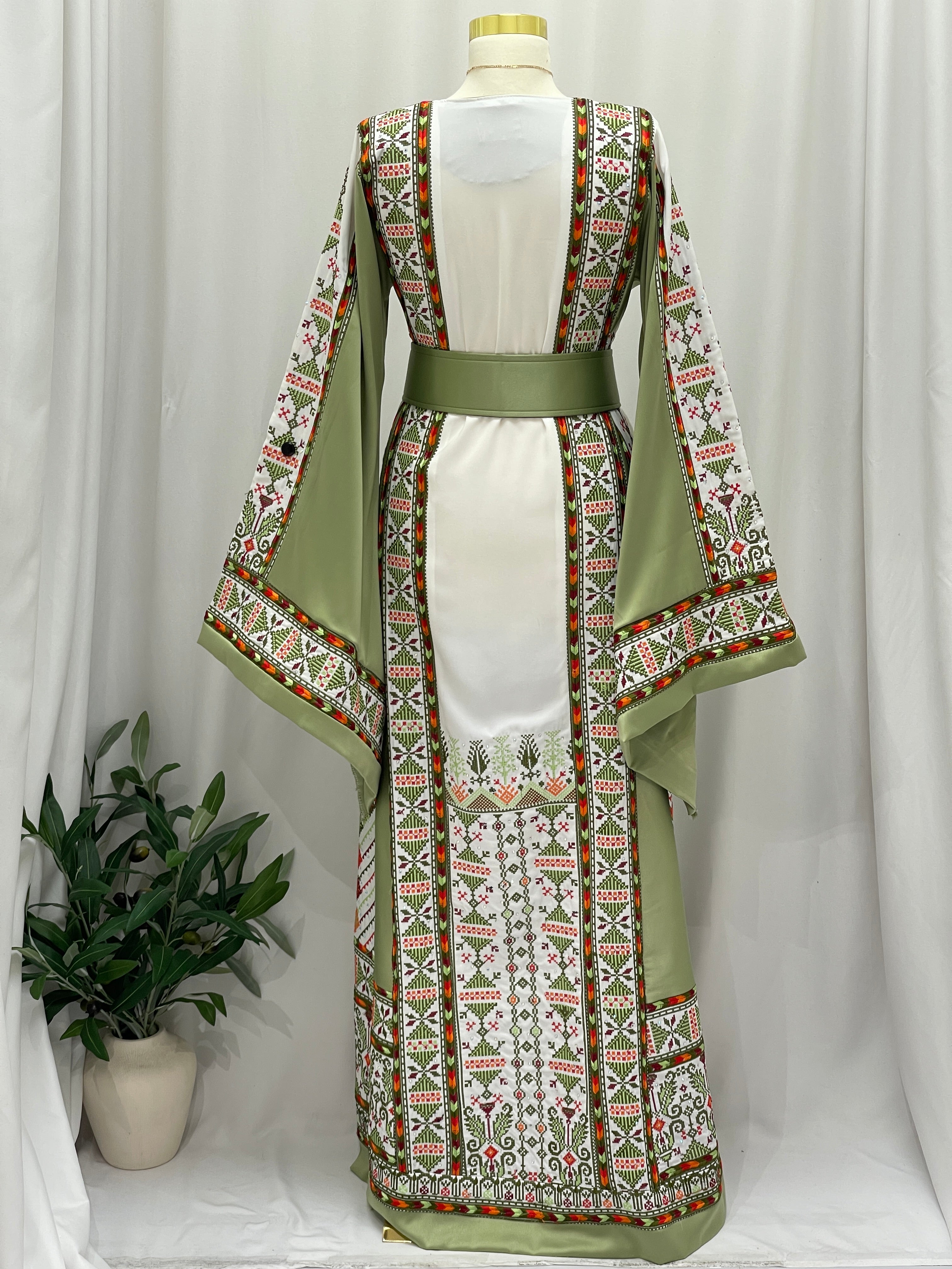 Palestinian Embroidered Olive Thobe – Heritage Elegance