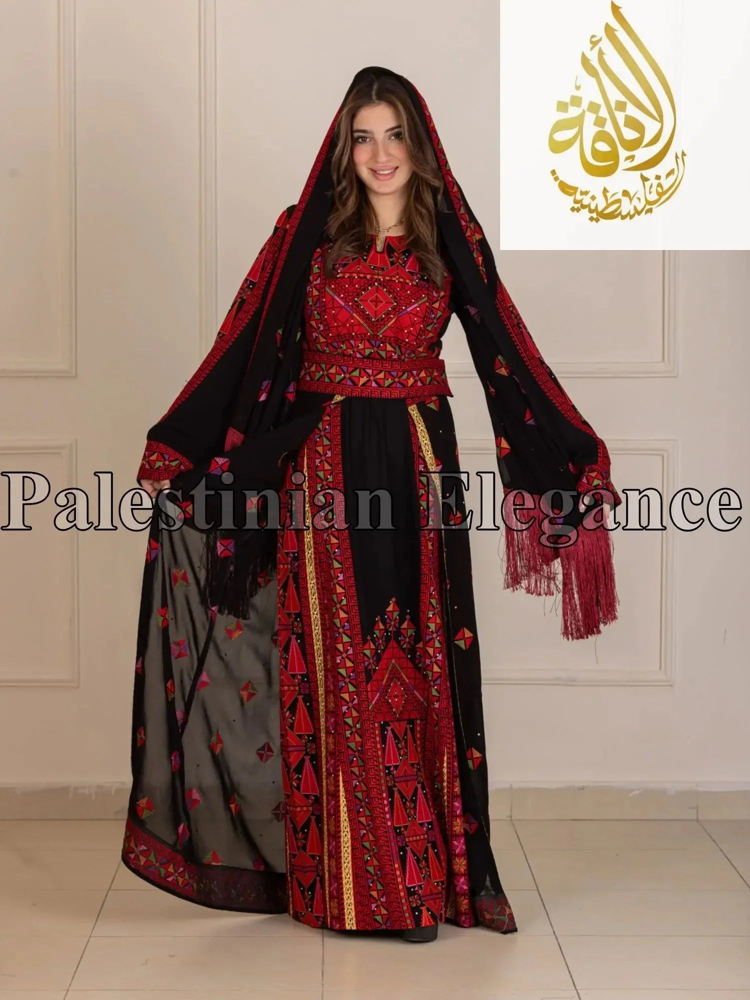 Falahi thoub with overskirt Embroidered Dress and khirka - Palestinian Elegance