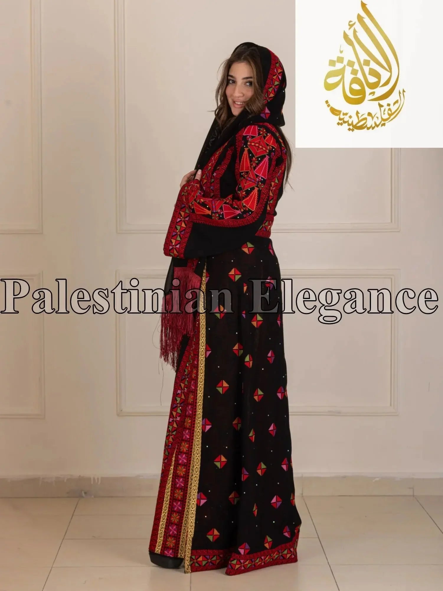 Falahi thoub with overskirt Embroidered Dress and khirka - Palestinian Elegance