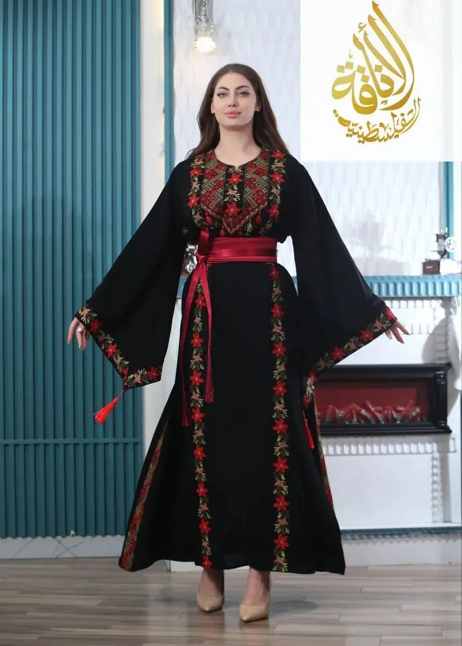 Flora Embroidered Thoub – Delicate Floral Elegance - Palestinian Elegance