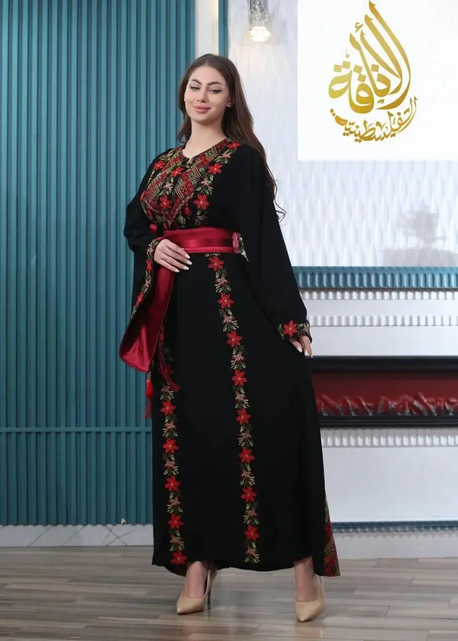 Flora Embroidered Thoub – Delicate Floral Elegance - Palestinian Elegance