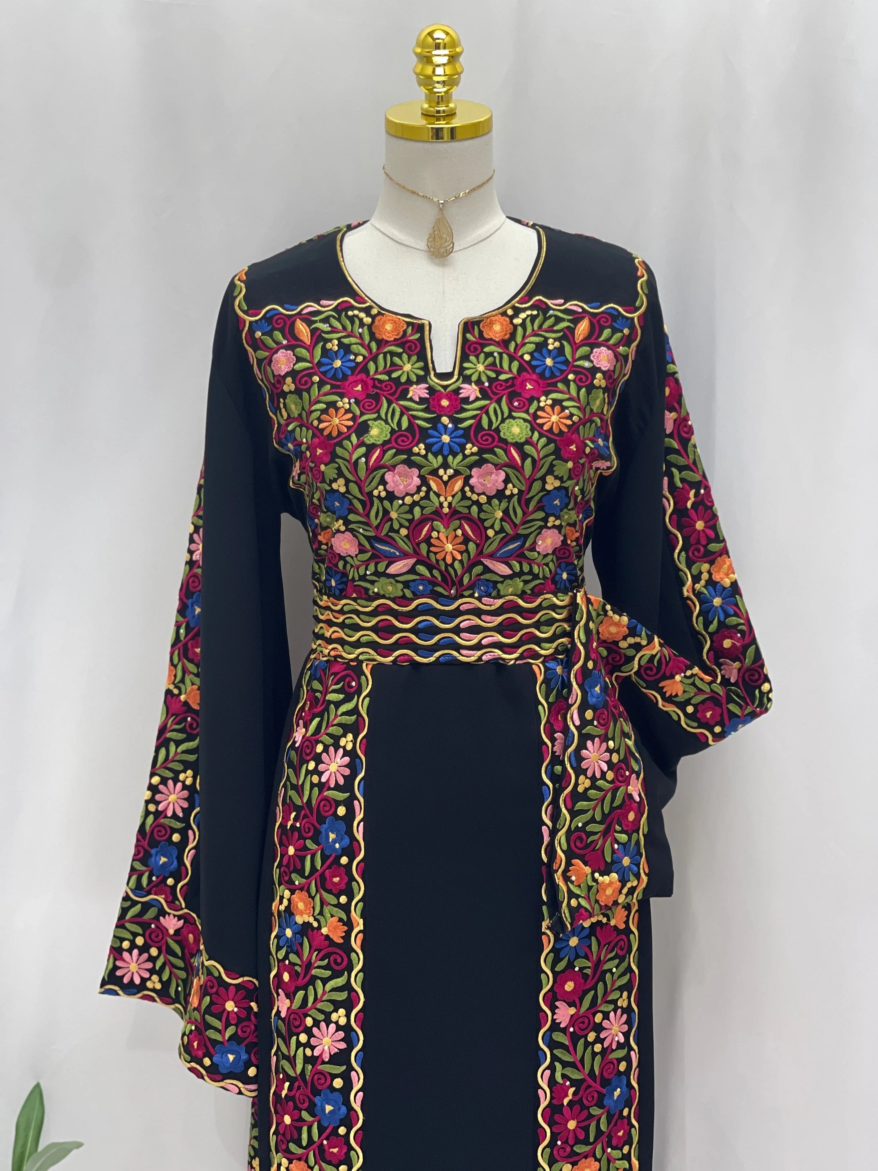 Floral Essence Embroidered Thobe: A traditional Palestinian Embroidered dress - Palestinian Elegance