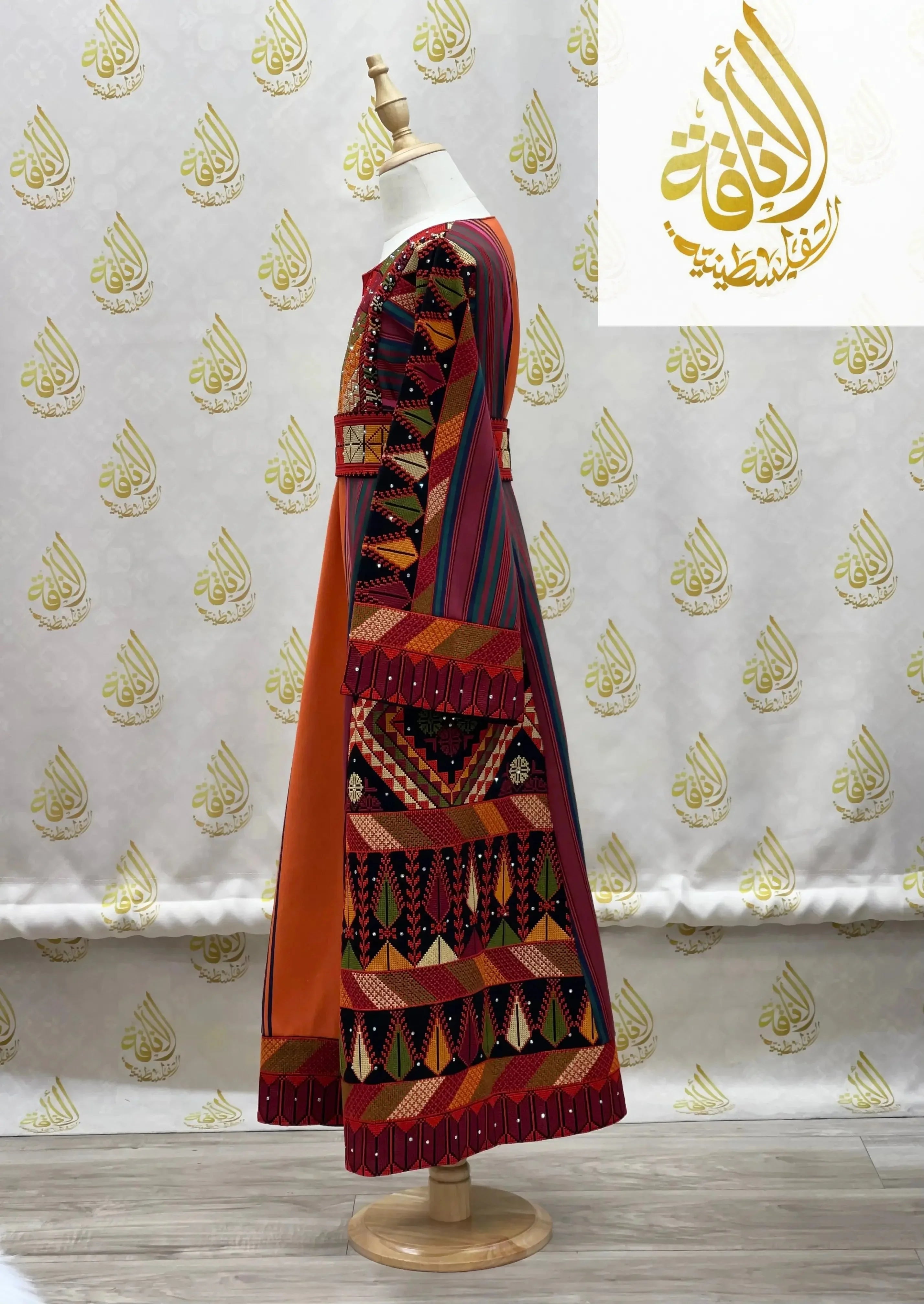 Girls Orange Embroidered Thoub Majdalawe Palestinian Elegance