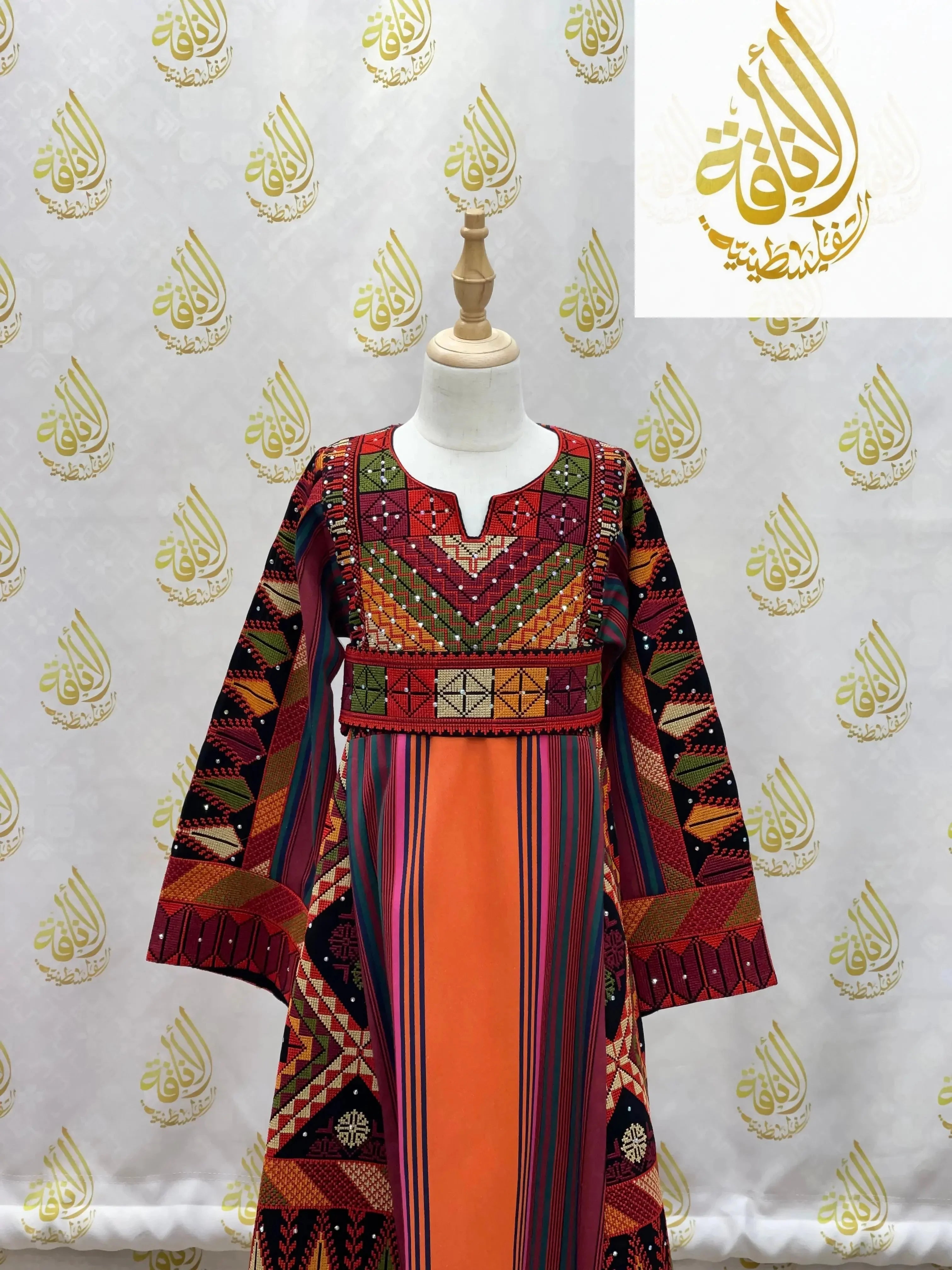 Girls Orange Embroidered Thoub Majdalawe Palestinian Elegance