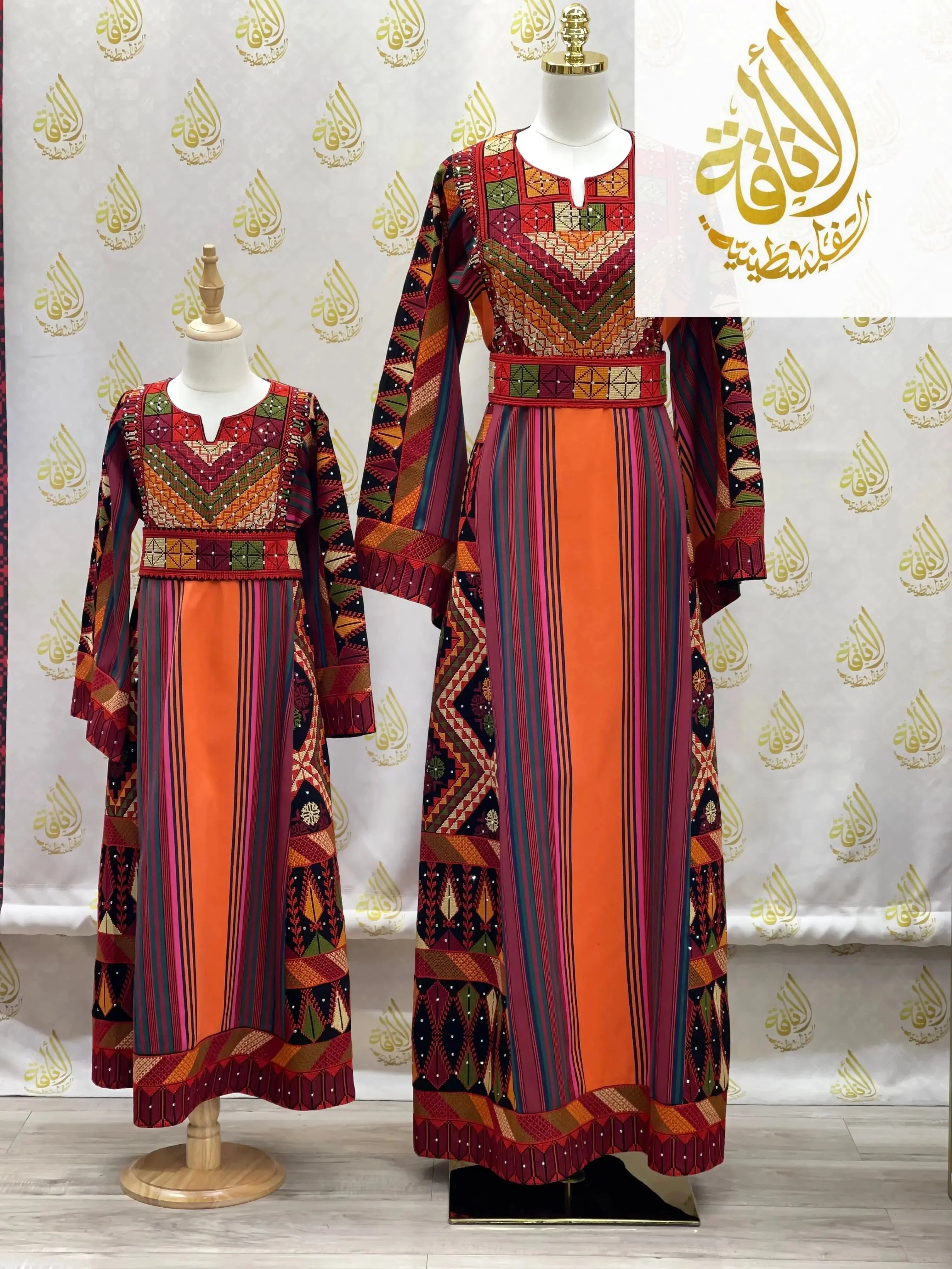 Girls Orange Embroidered Thoub Majdalawe Palestinian Elegance