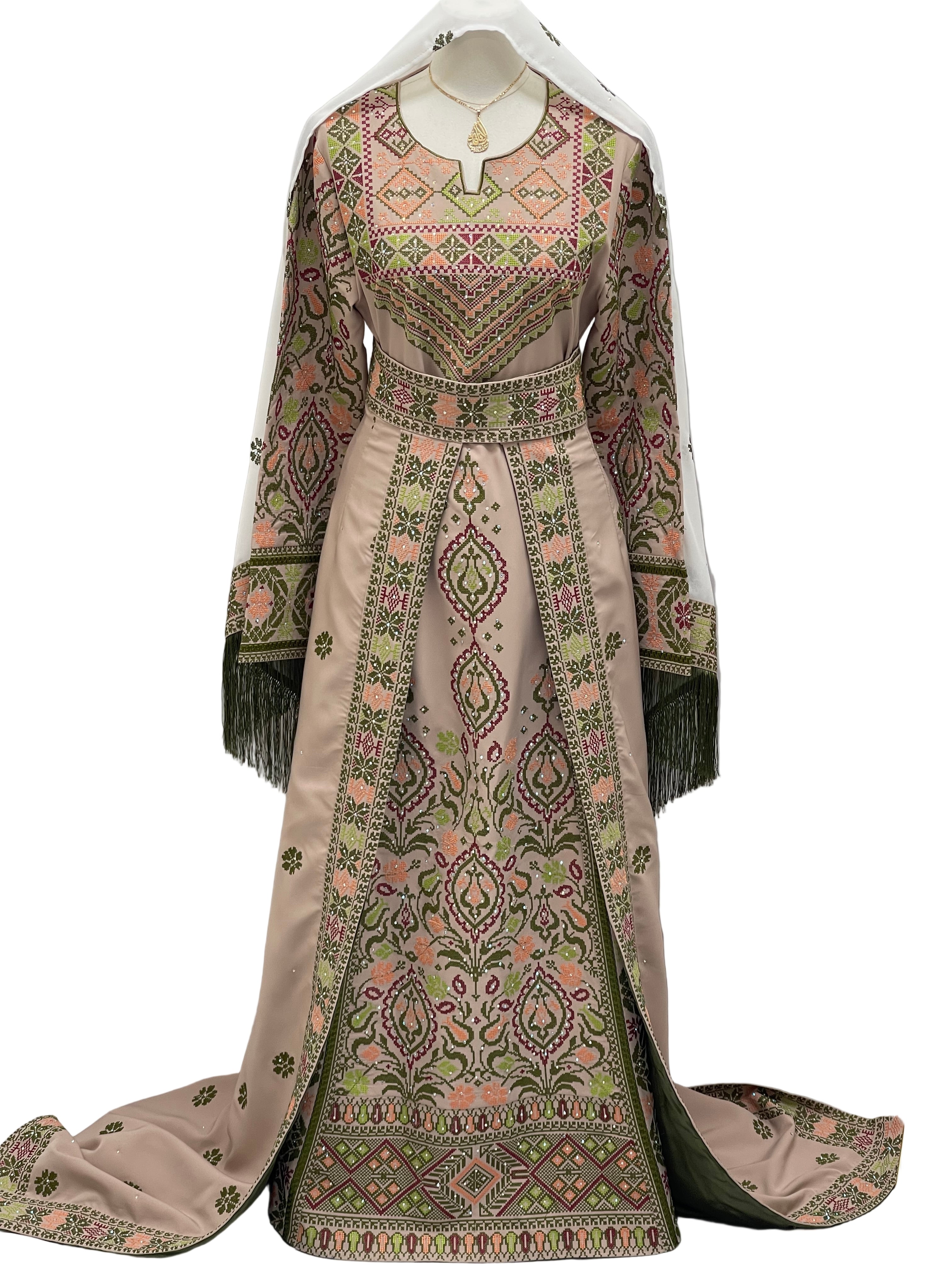 Green Ruby Embroidered Thobe with intricate floral patterns and elegant detailing for stylish occasions