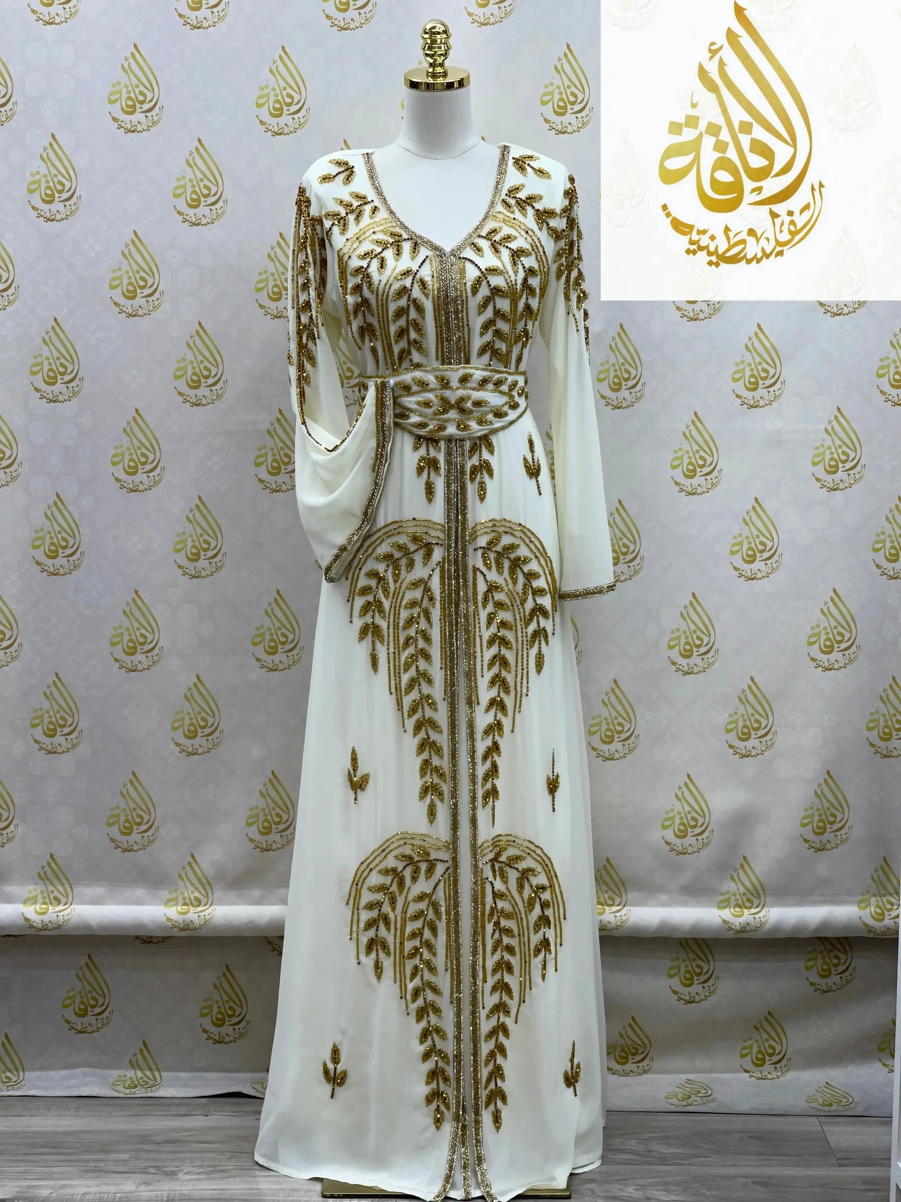 Hand-Stitched Beaded Kaftan - Elegant Bohemian Cover-Up Palestinian Elegance