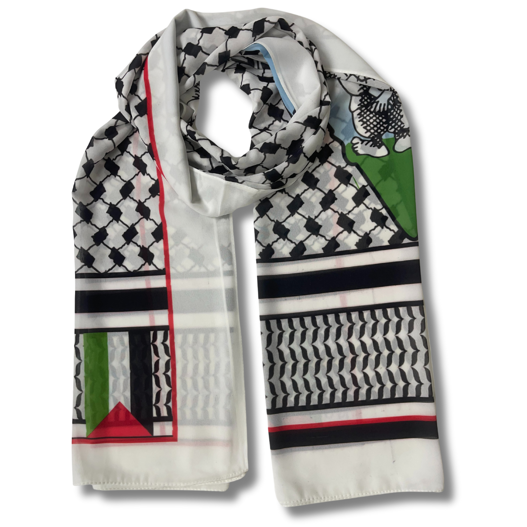 Handala and Palestine Flag Hijab Design Palestinian Elegance