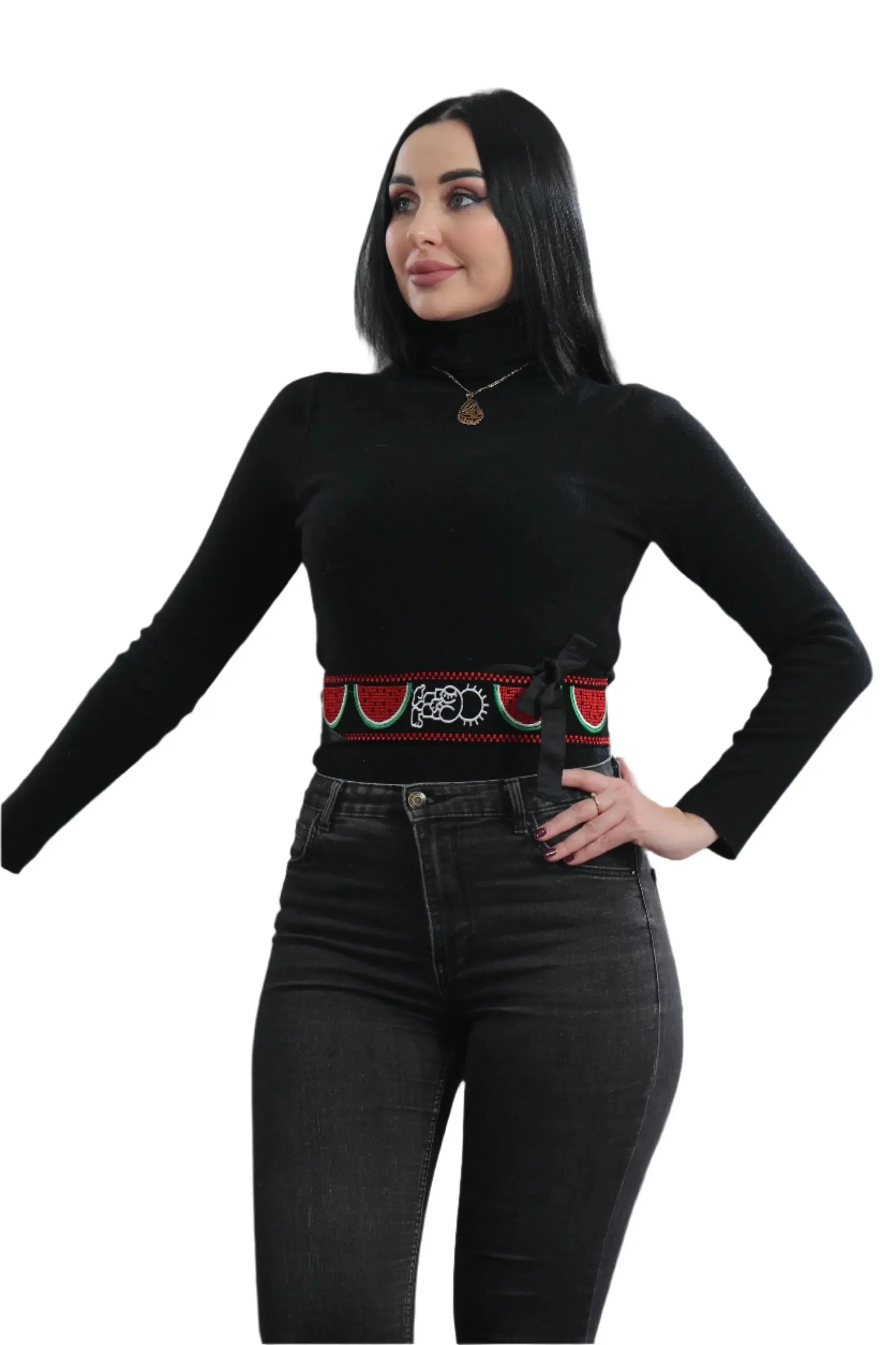 Hanzala Watermelon Embroidered Waist Belt Palestinian Elegance