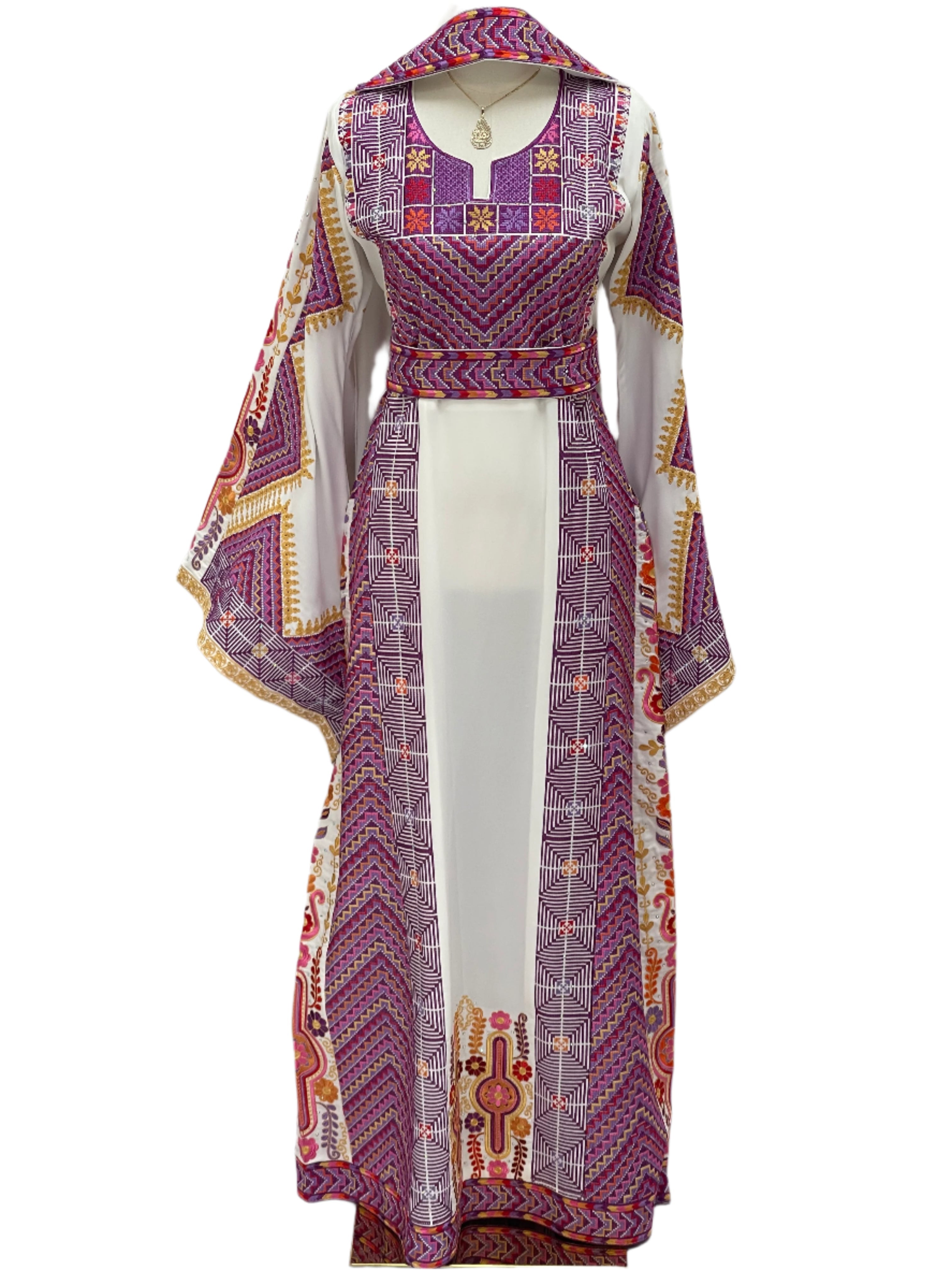 Hidaya Embroidered Thoub | Belted Cultural Elegance - Palestinian Elegance