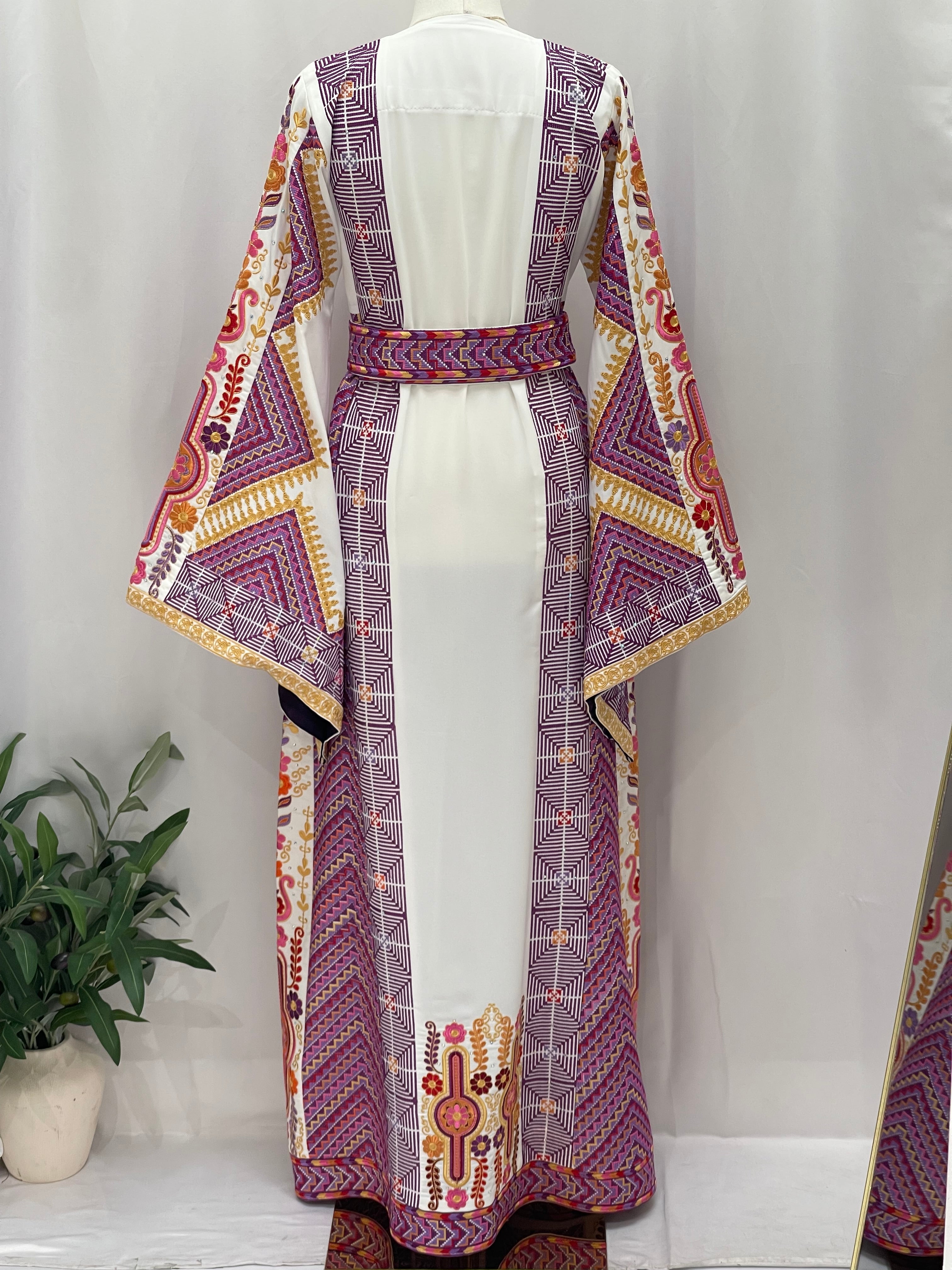 Hidaya Embroidered Thoub | Belted Cultural Elegance - Palestinian Elegance