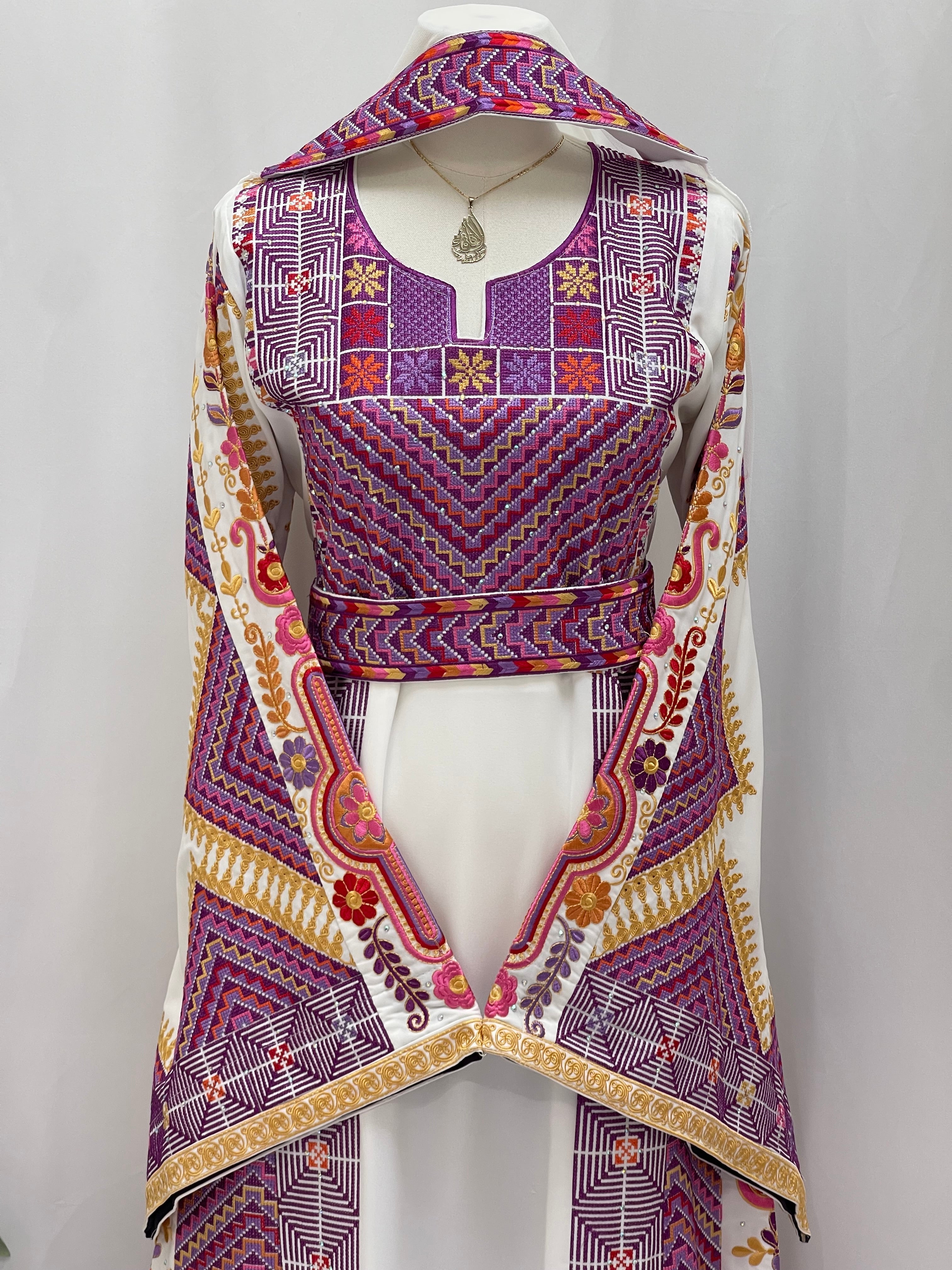 Hidaya Embroidered Thoub | Belted Cultural Elegance - Palestinian Elegance