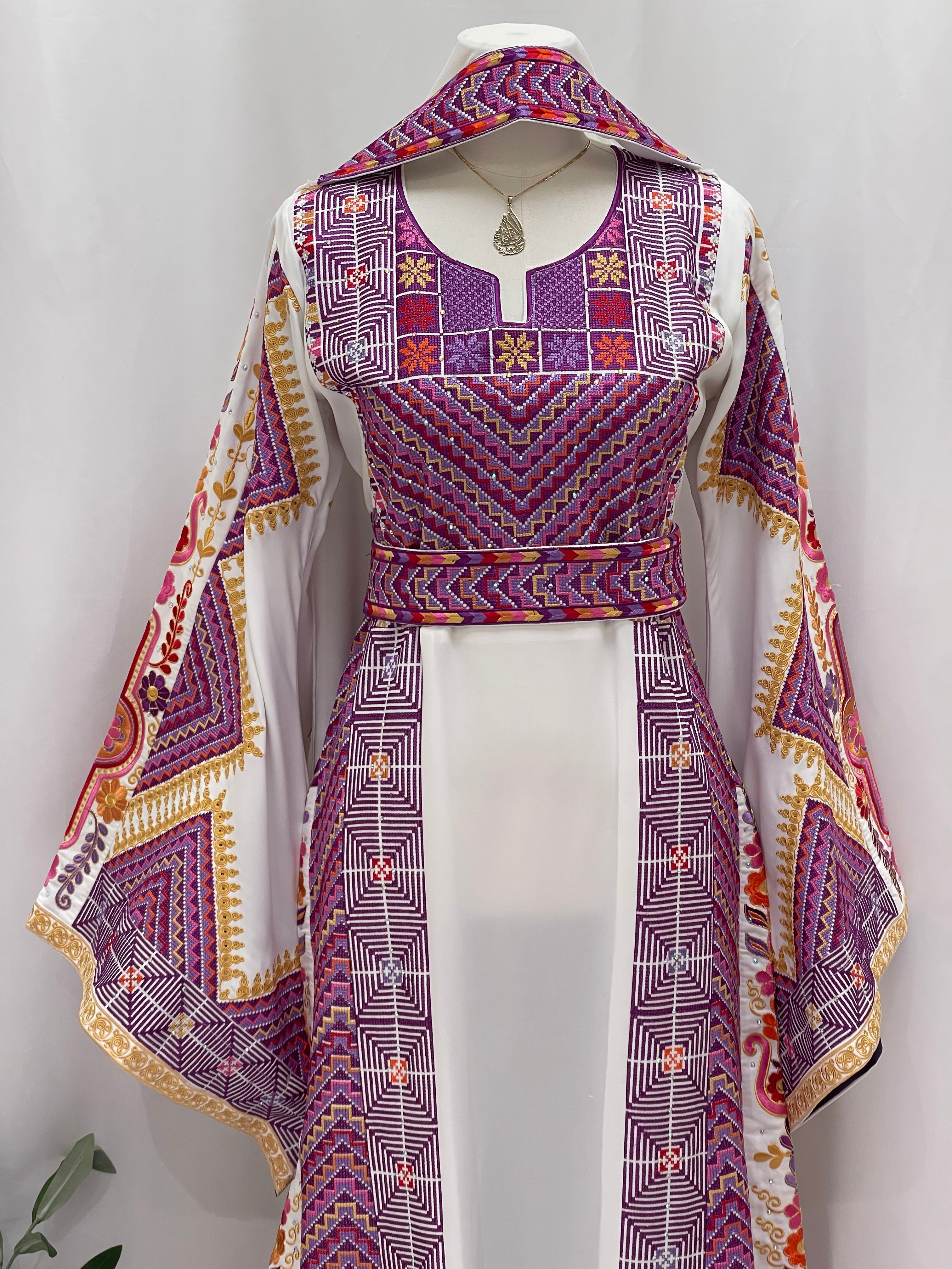 Hidaya Embroidered Thoub | Belted Cultural Elegance - Palestinian Elegance