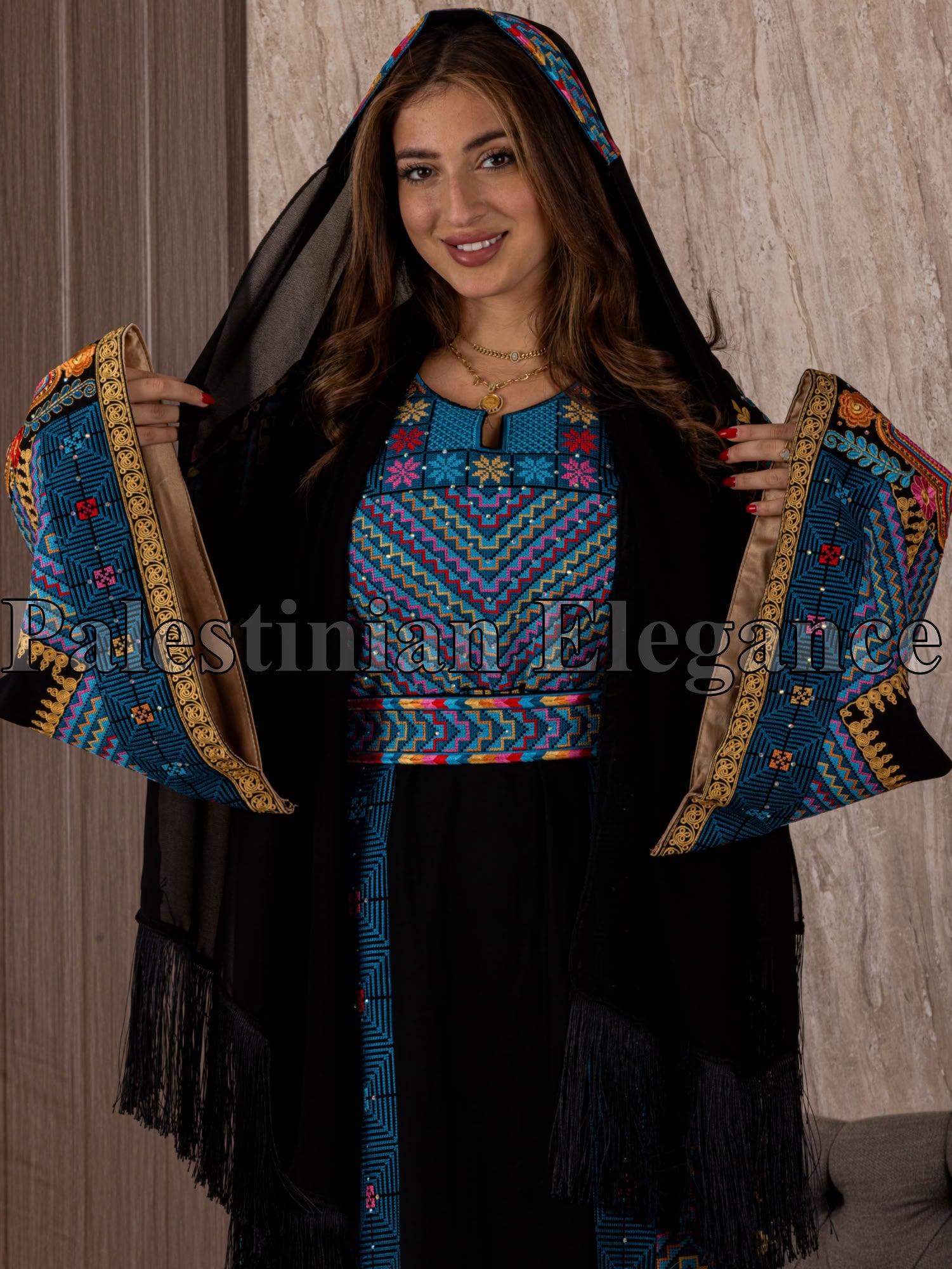 Hidaya Embroidered Thoub | Belted Cultural Elegance - Palestinian Elegance
