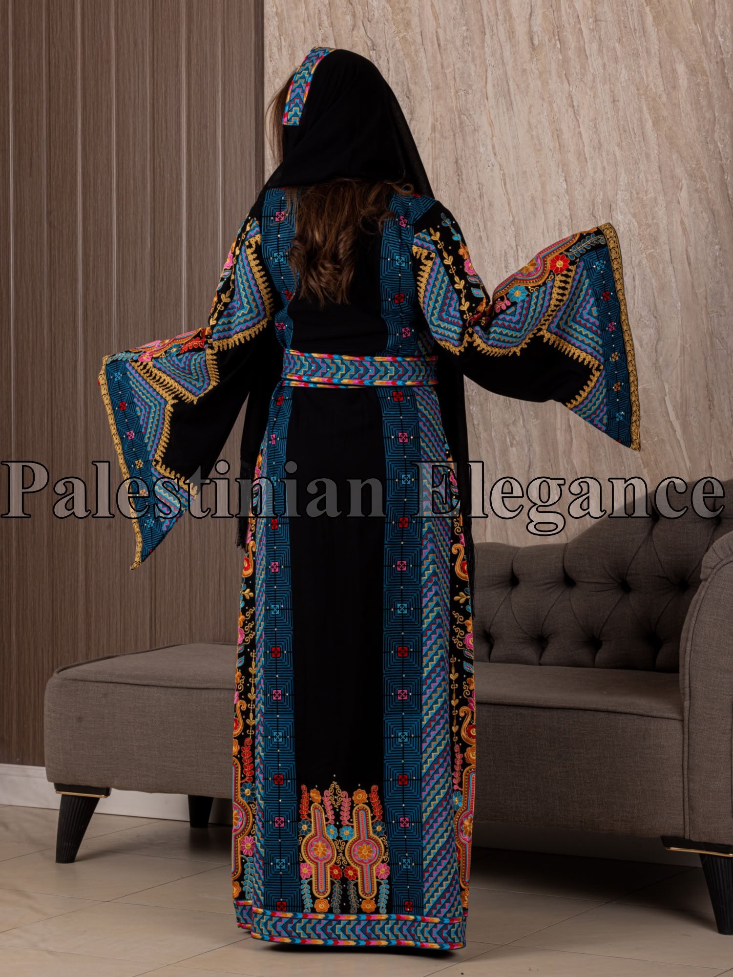 Hidaya Embroidered Thoub | Belted Cultural Elegance - Palestinian Elegance