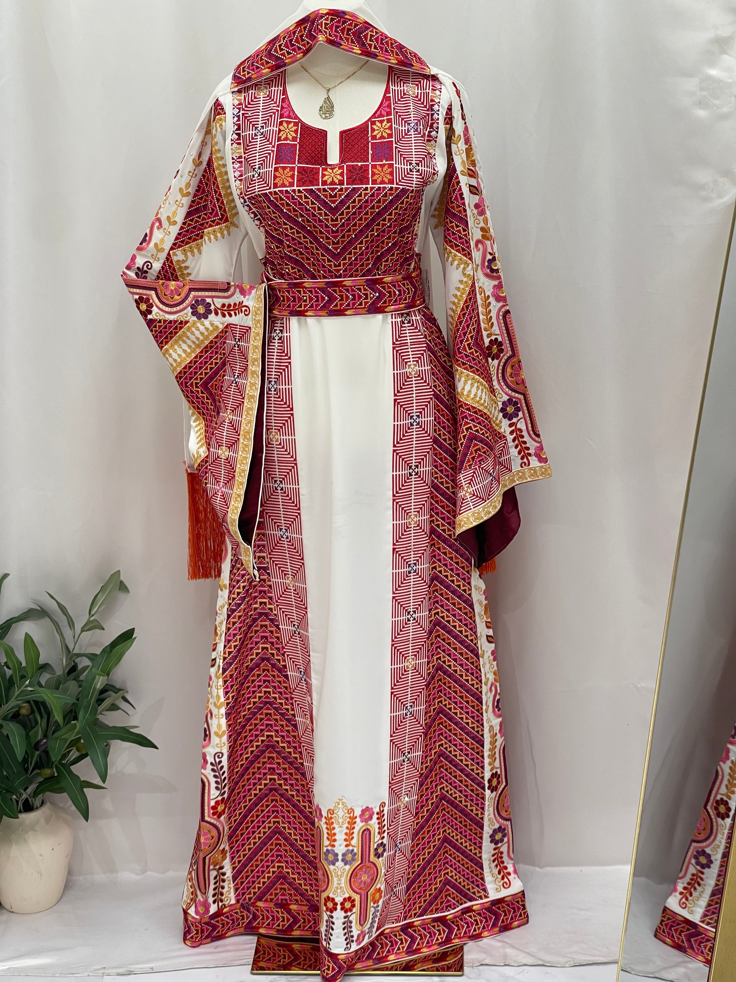Hidaya Embroidered Thoub | Belted Cultural Elegance - Palestinian Elegance