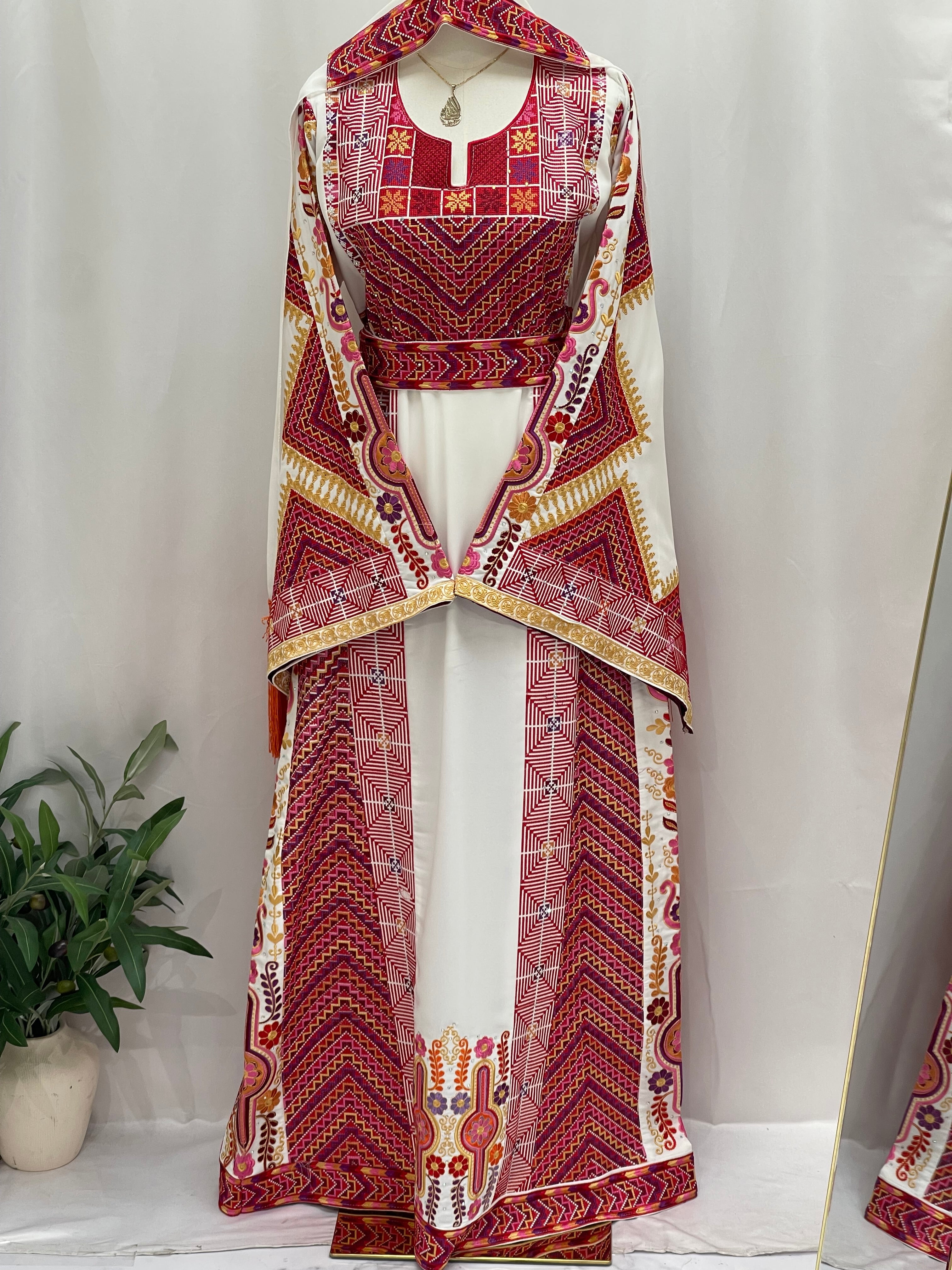 Hidaya Embroidered Thoub | Belted Cultural Elegance - Palestinian Elegance