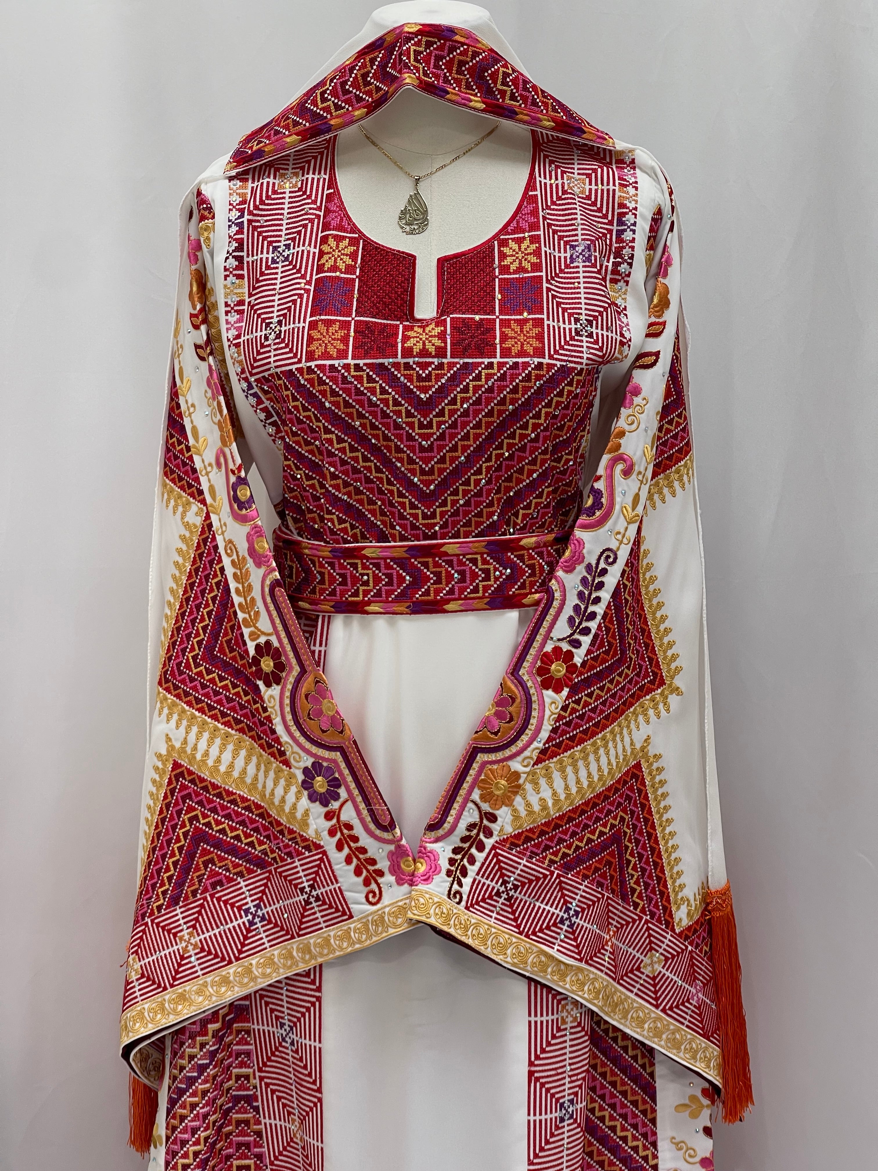 Hidaya Embroidered Thoub | Belted Cultural Elegance - Palestinian Elegance