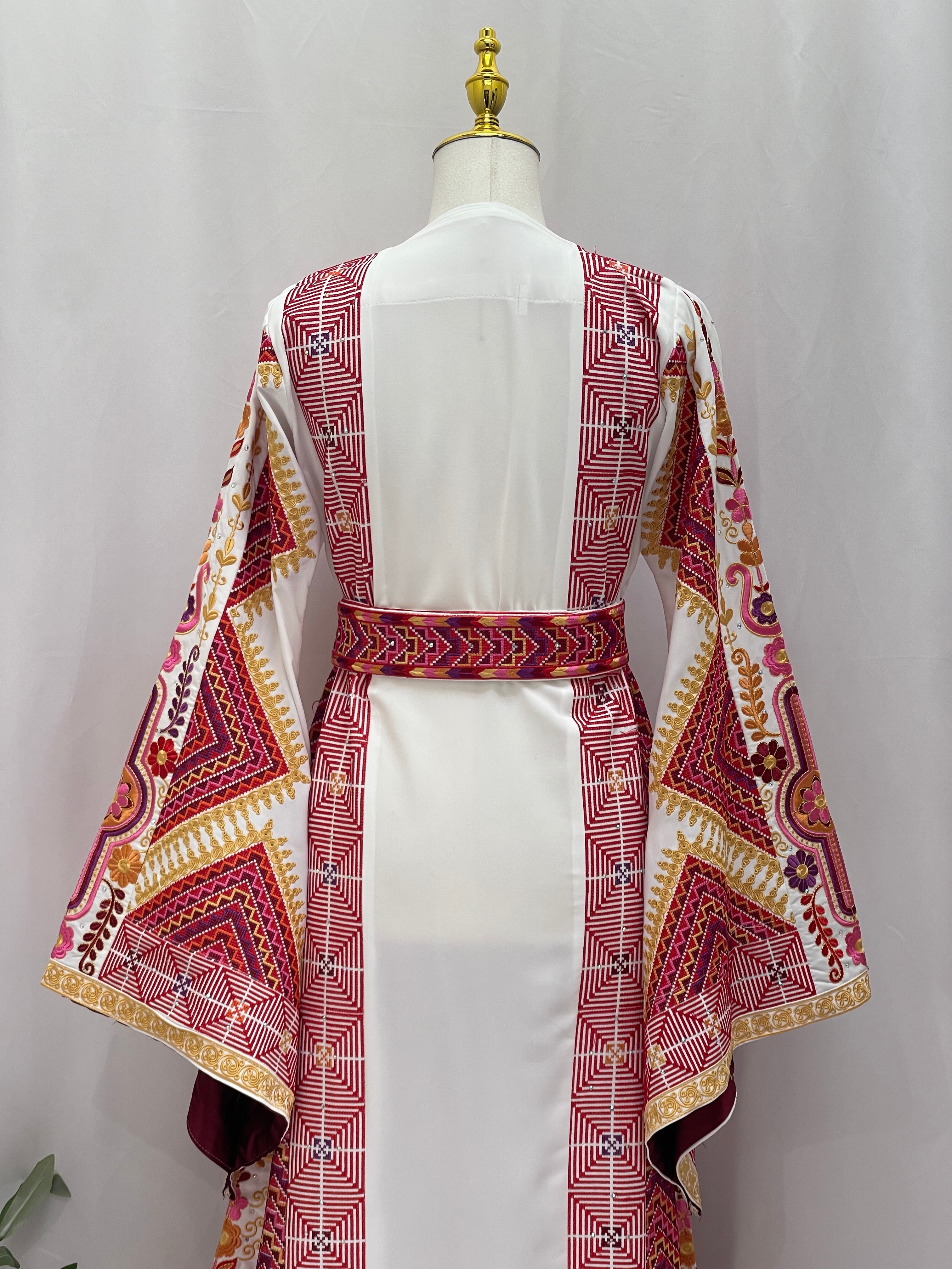 Hidaya Embroidered Thoub | Belted Cultural Elegance - Palestinian Elegance