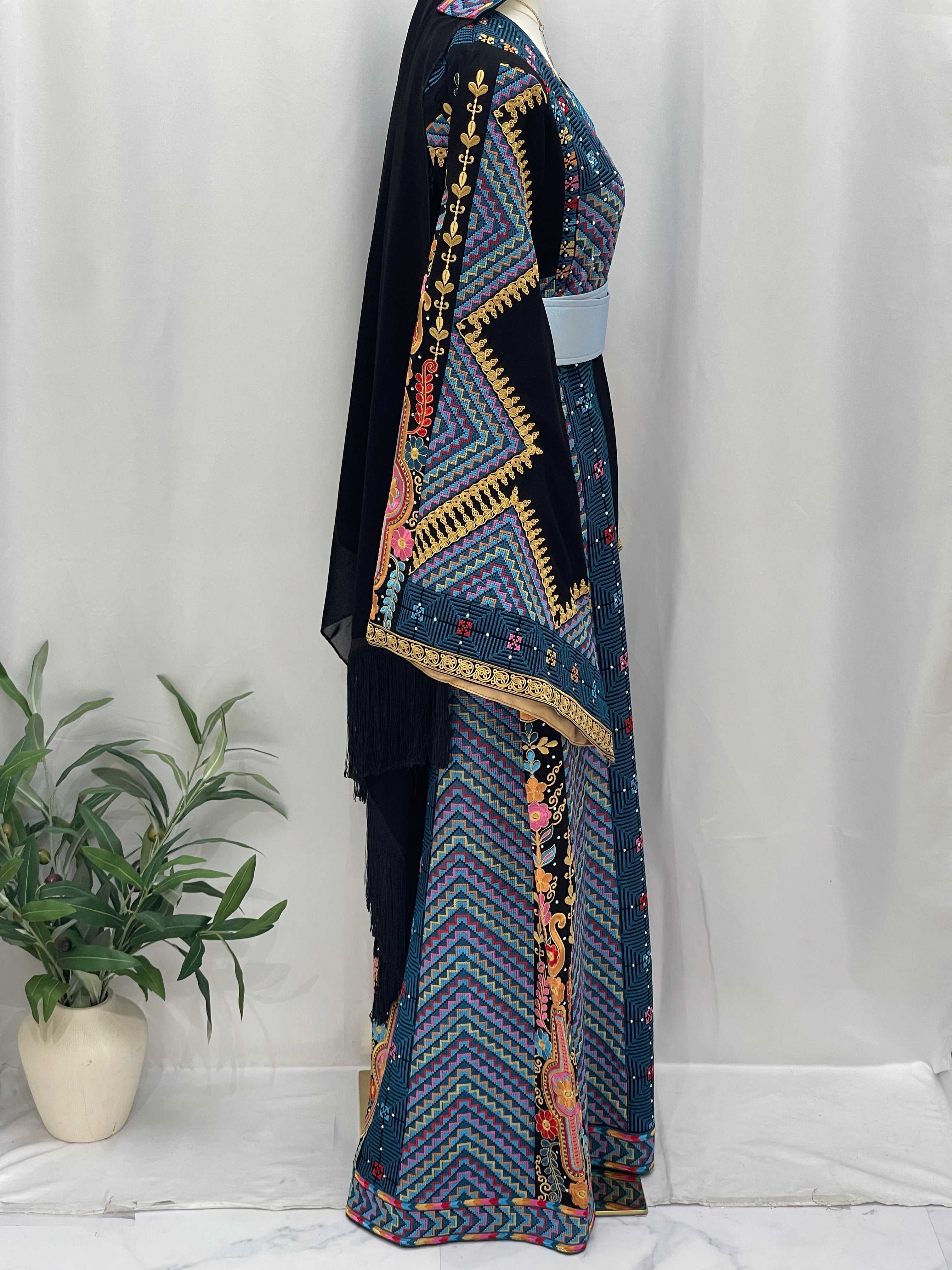 Hidaya Embroidered Thoub | Belted Cultural Elegance - Palestinian Elegance