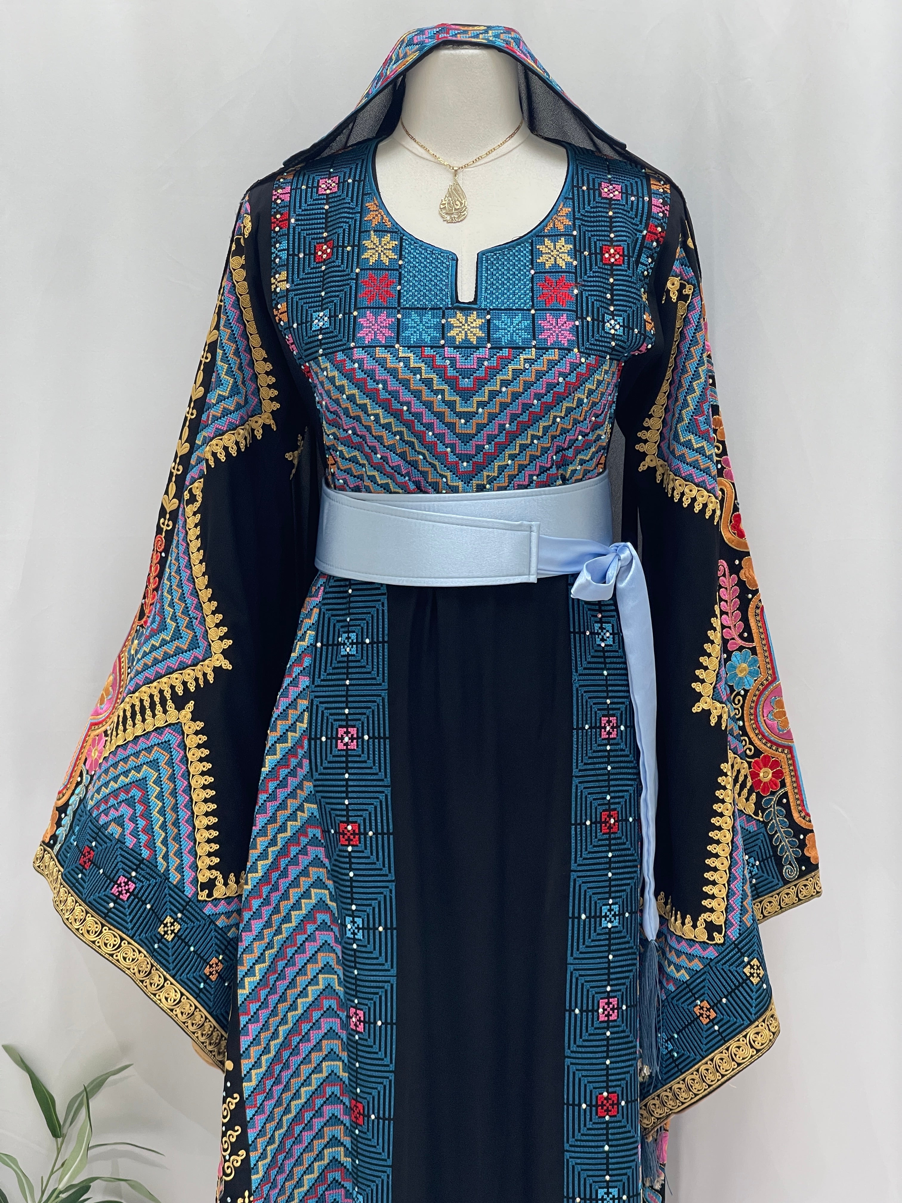 Hidaya Embroidered Thoub | Belted Cultural Elegance - Palestinian Elegance