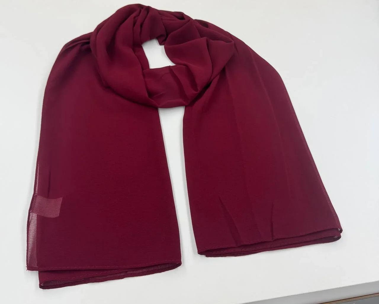 High Quality Chiffon Hijab in burgundy, lightweight and stylish for everyday wear.