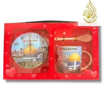 High-Quality Cup Set with Clock and Spoon Design Palestinian Elegance