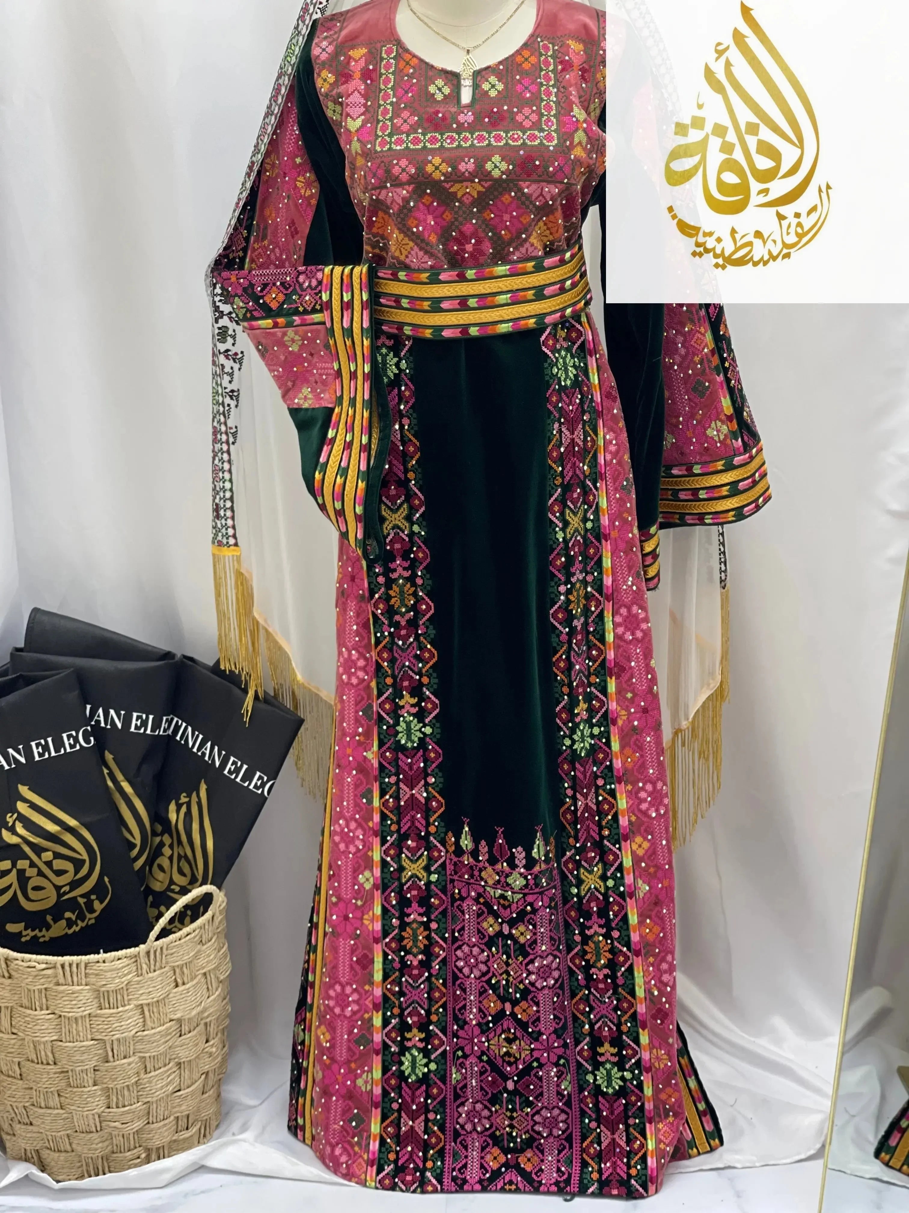 High Quality Velvet Embroidered Thoub Palestinian Elegance