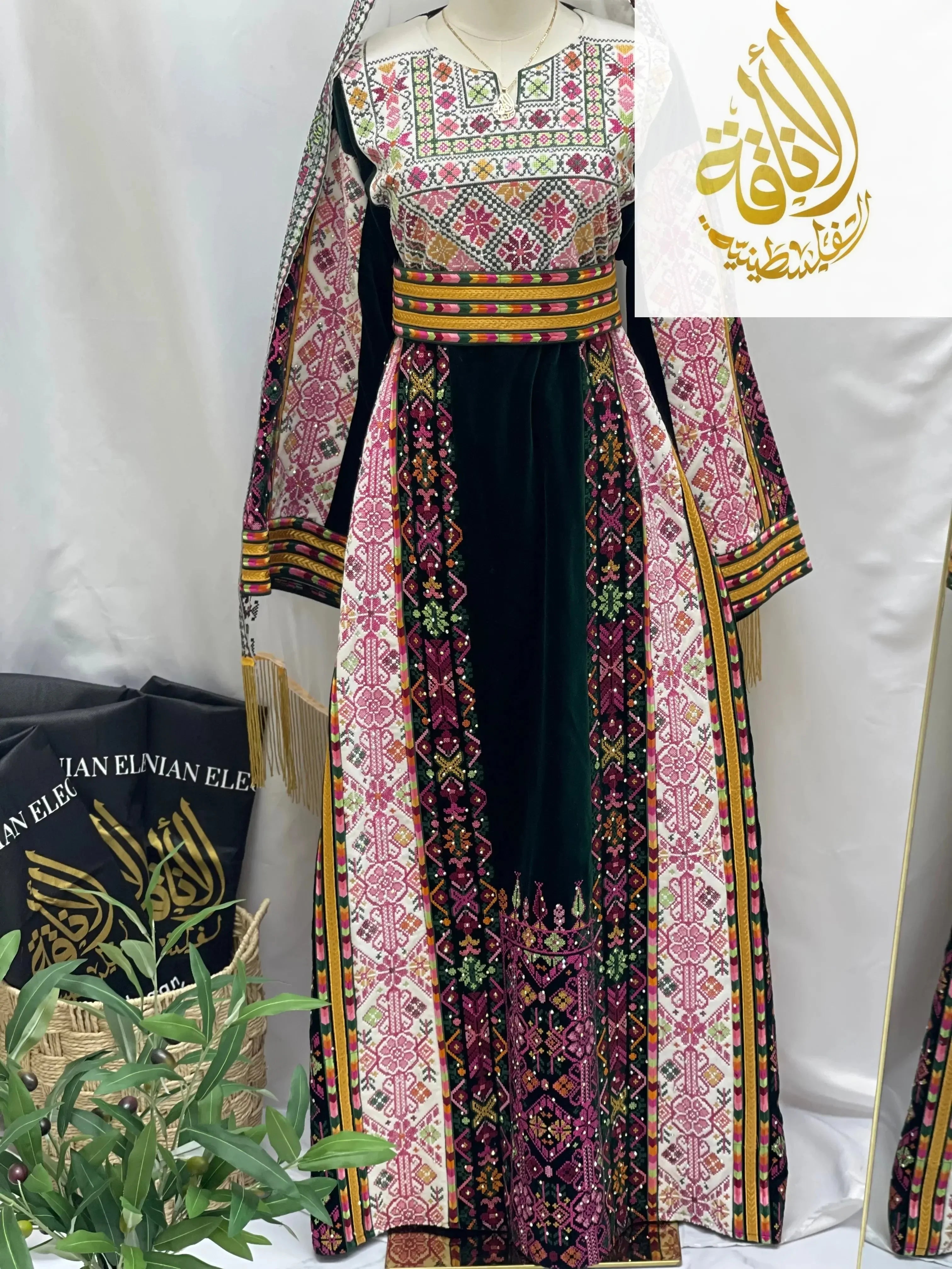 High Quality Velvet Embroidered Thoub Palestinian Elegance
