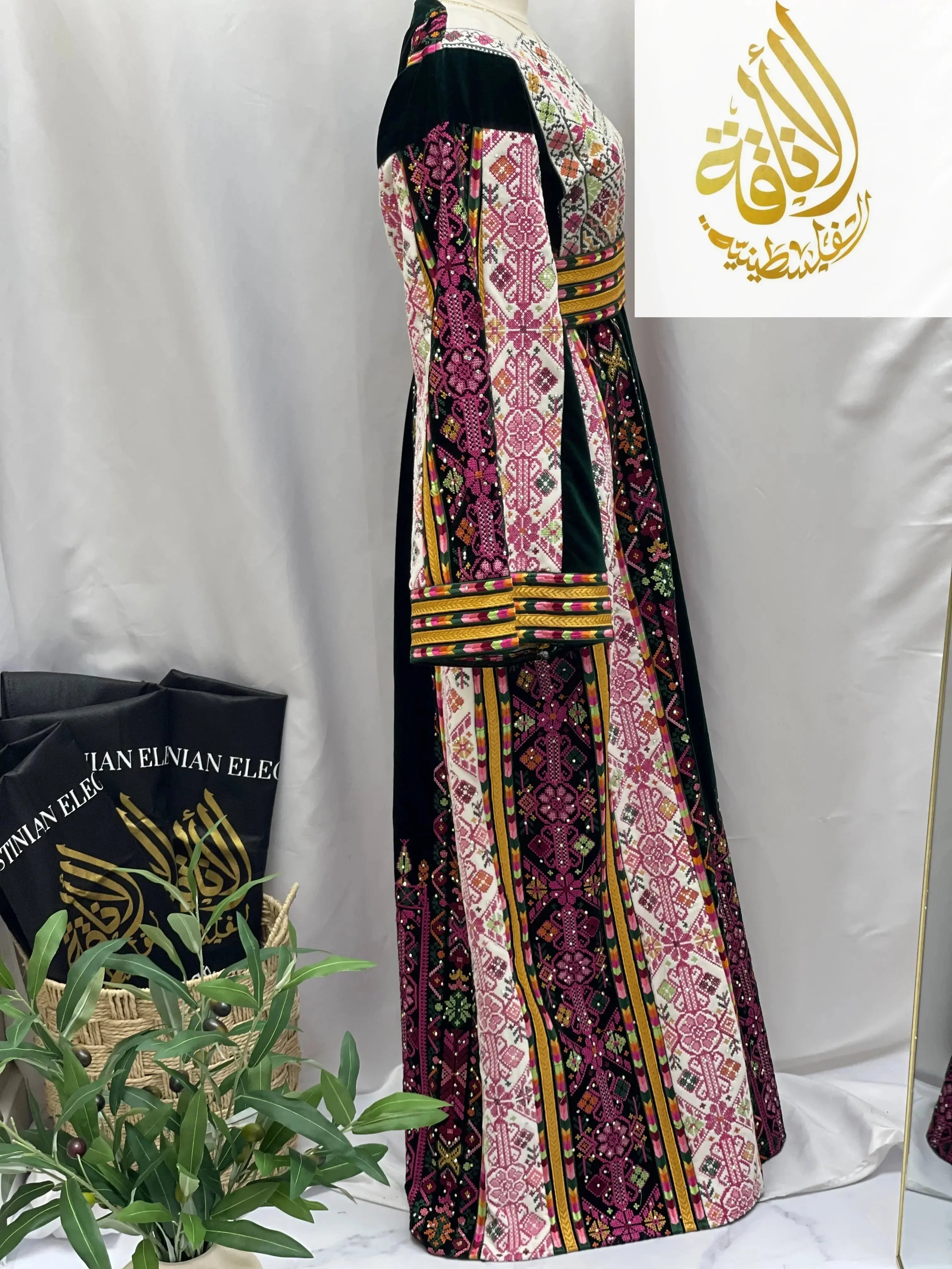 High Quality Velvet Embroidered Thoub Palestinian Elegance