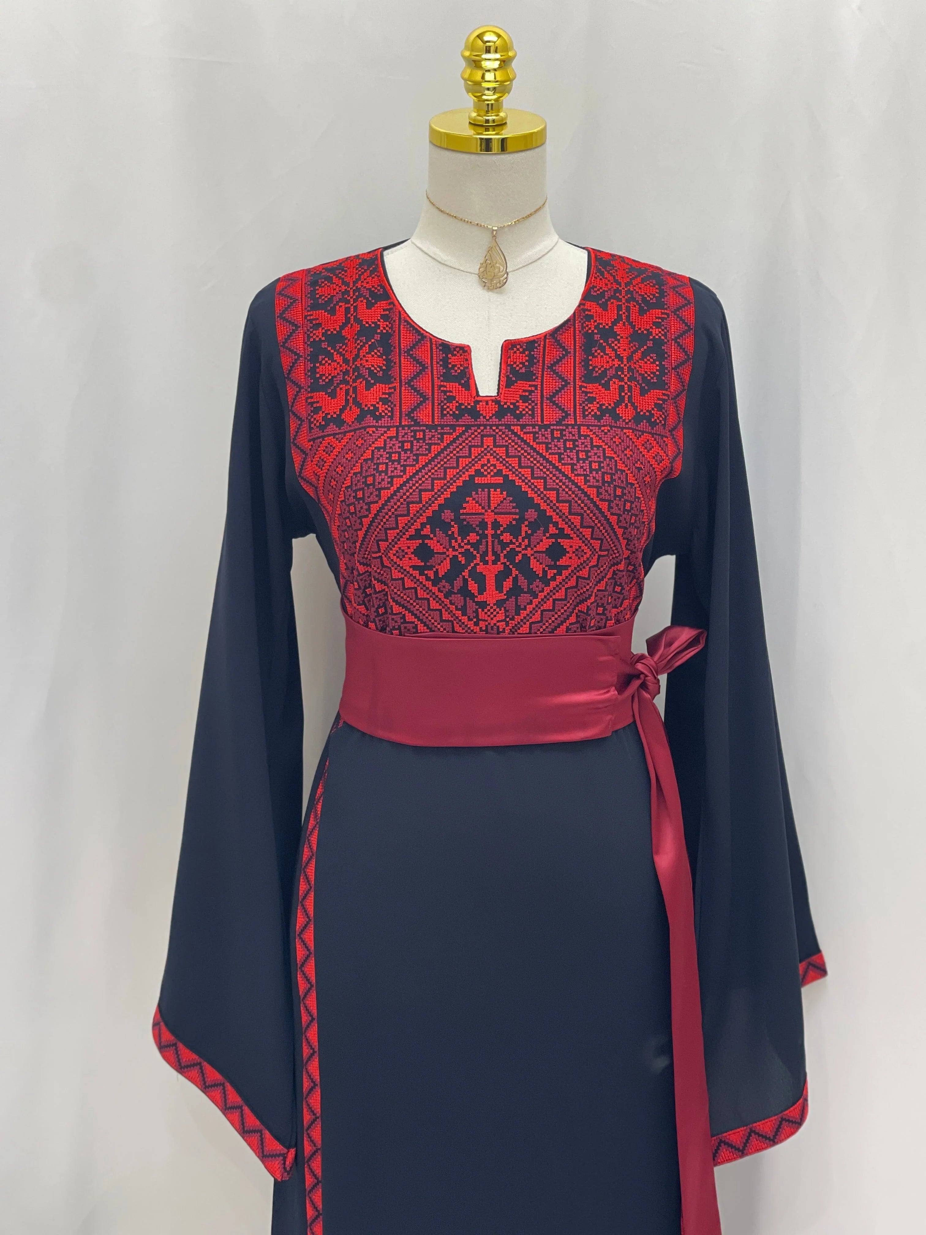 Huda Simply Embroidered Thoub: Blends Traditional Charm With Modern Style - Palestinian Elegance