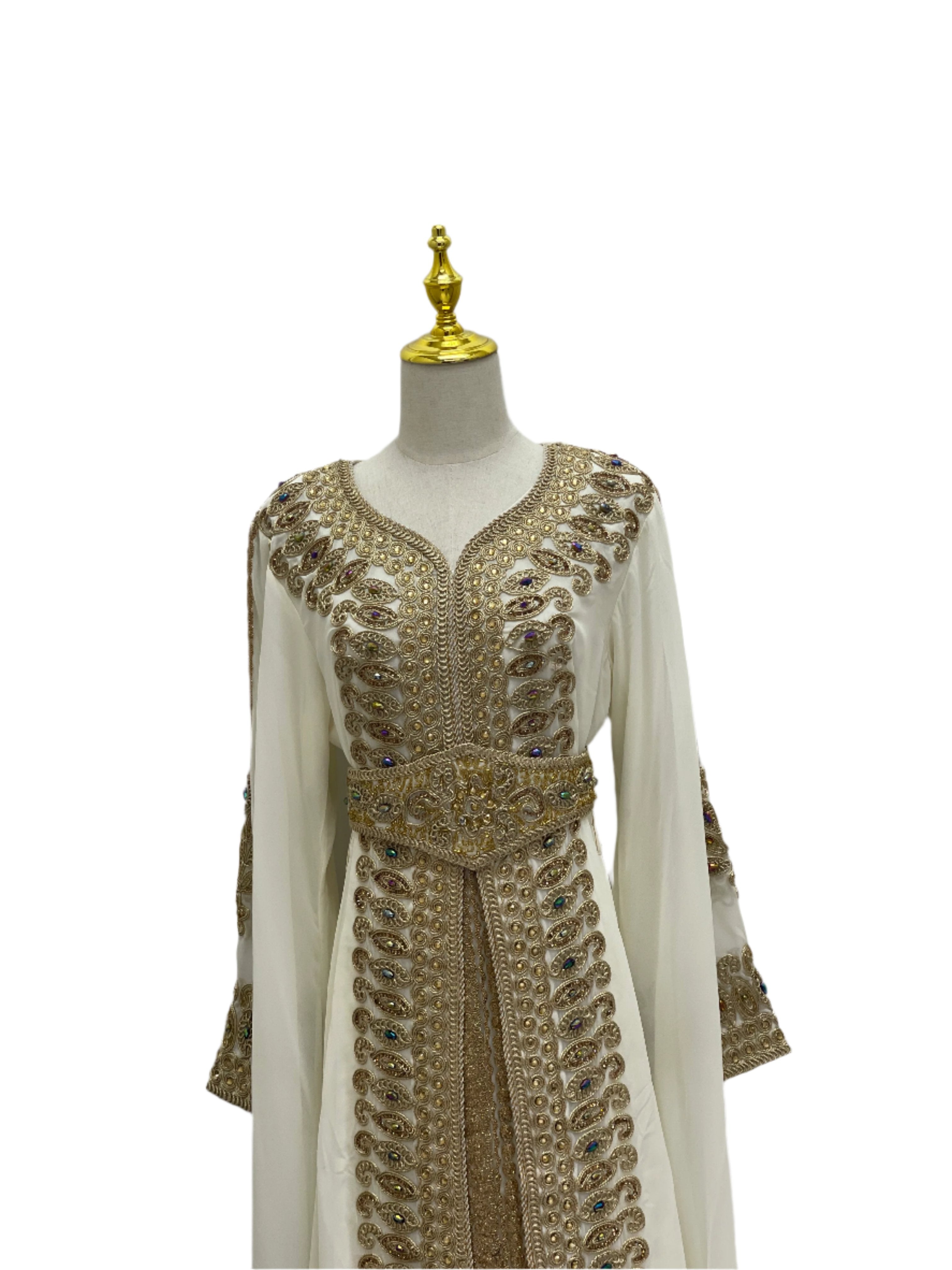 Ivory Gold Kaftan: Elegance and Opulence in Luxurious Fabric Palestinian Elegance