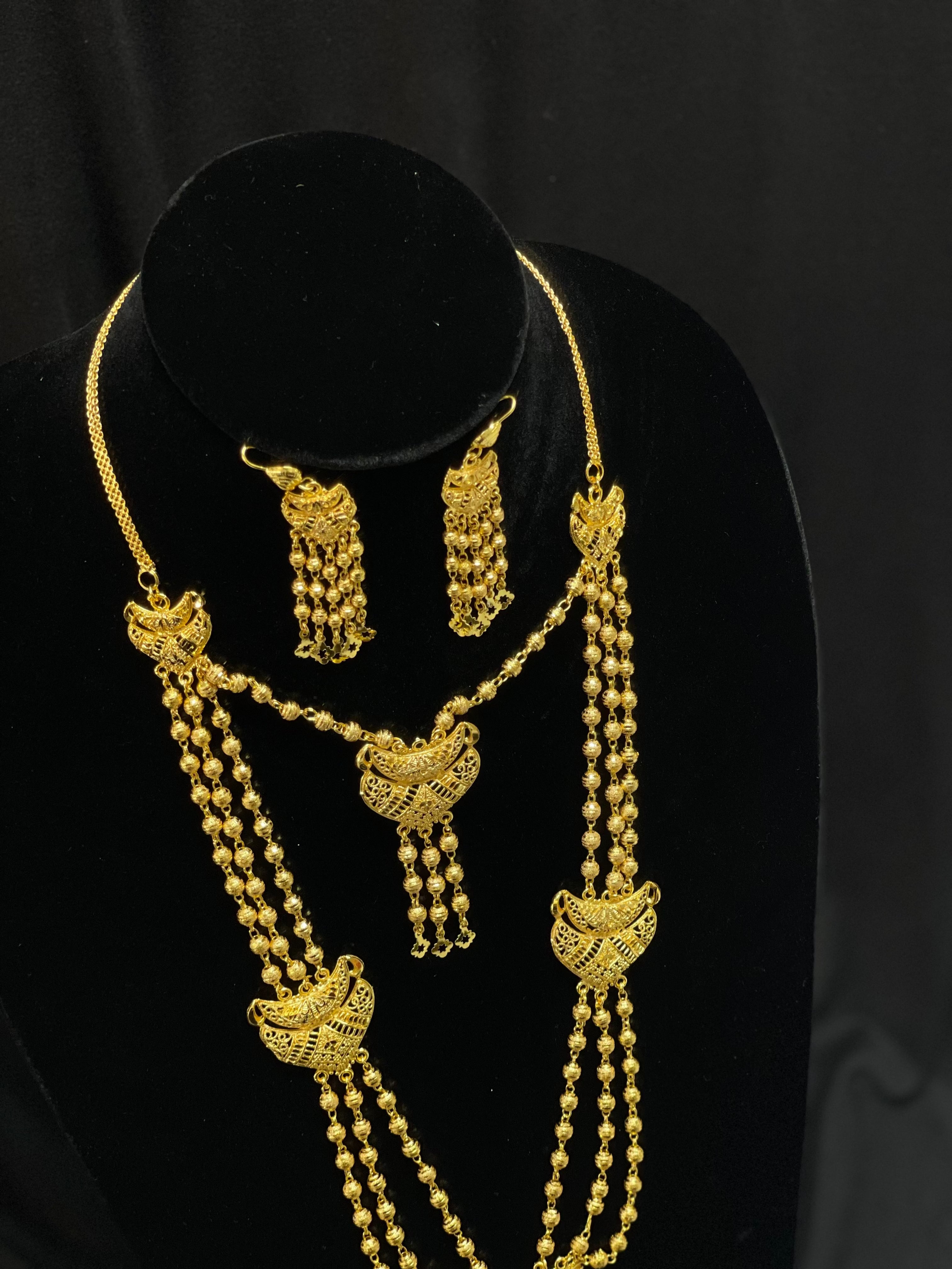 Palestinian Elegance imitated gold layered gold necklace set with intricate bird pendants and matching earrings